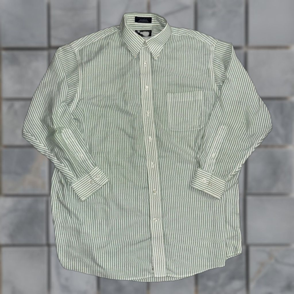 Stafford VINTAGE Strafford Striped Oxford Shirt 17 32-33 Green White Distressed Dress Shirt Men Regular Size US XL / EU 56 / 4 - 1 Thumbnail
