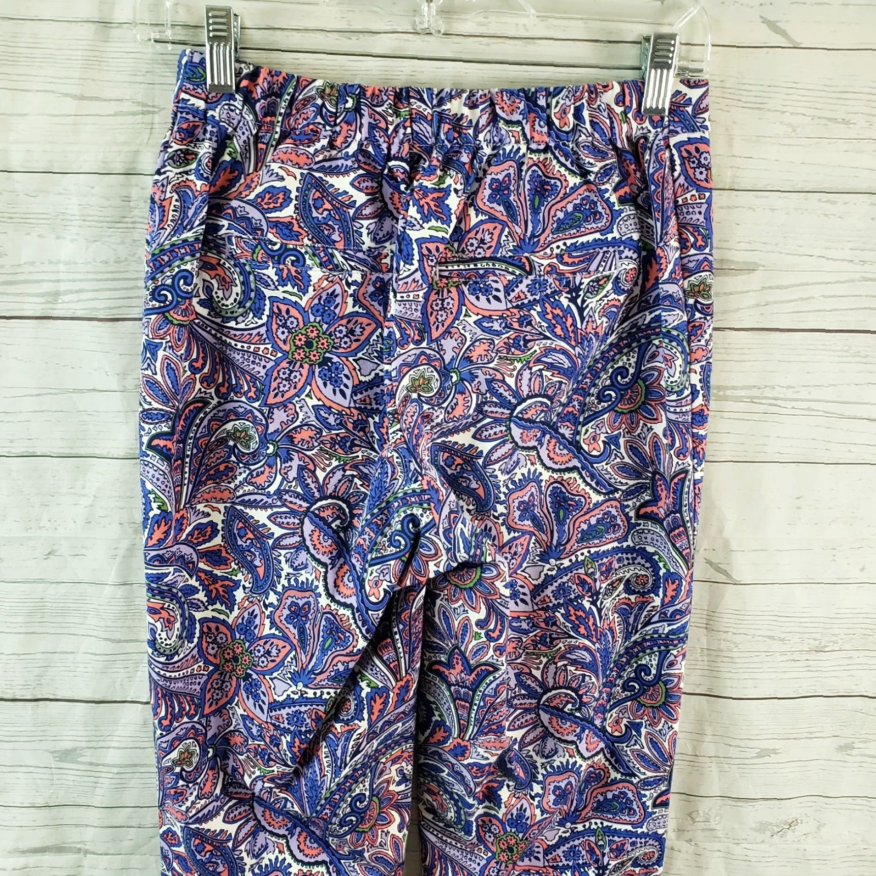 Isaac Mizrahi Isaac Mizrahi Live Womens Pull On Pants Sz 2 Blue Paisley Cotton Blend - Pants Womens Regular 2 Blue Paisley 28 in Inseam Size 26" / US 2 / IT 38 - 4 Thumbnail
