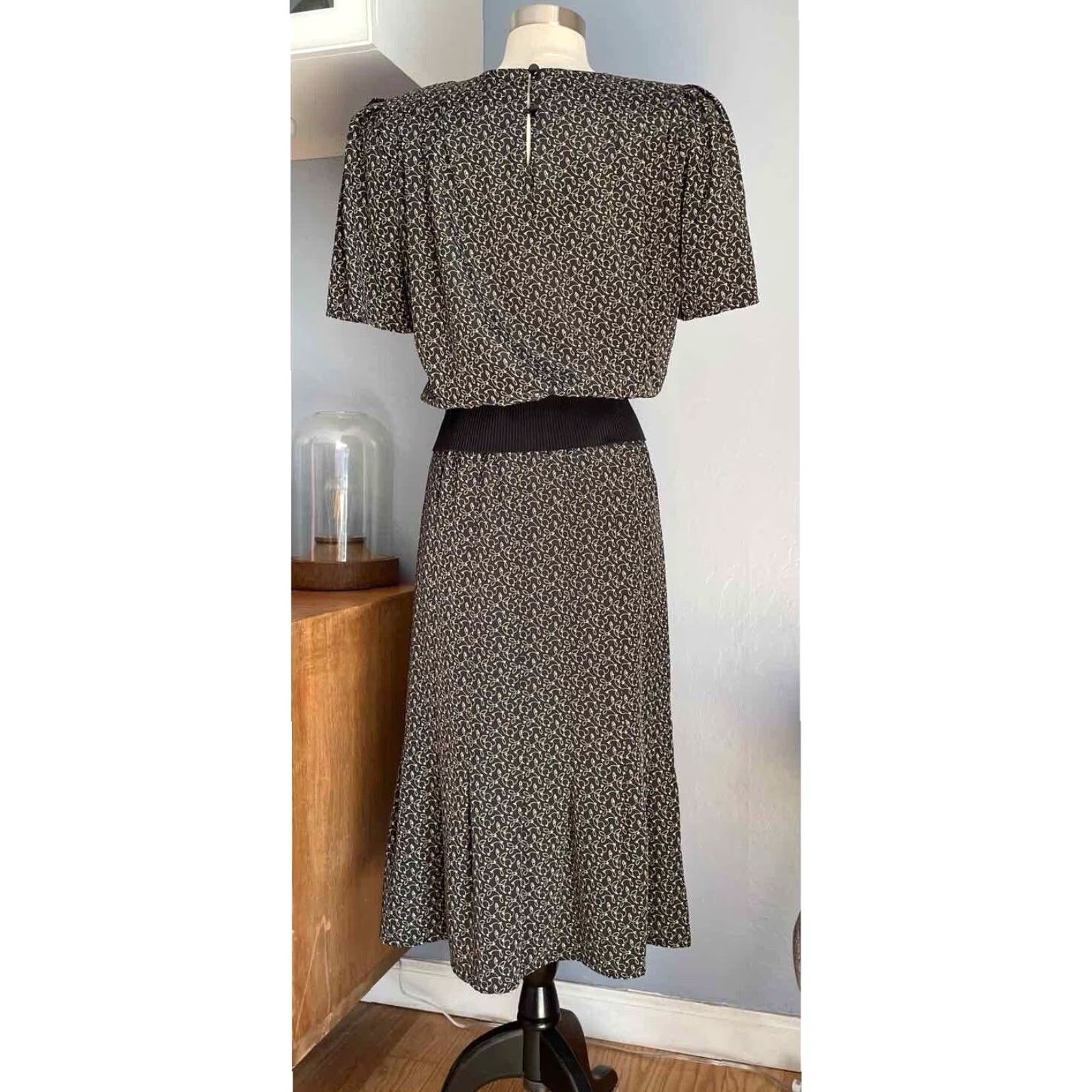 Liz Claiborne VINTAGE Liz Claiborne Blouse & Skirt Set Womens 2 Piece 8 Black Cream 80s Secretary Career Size M / US 6-8 / IT 42-44 - 4 Thumbnail