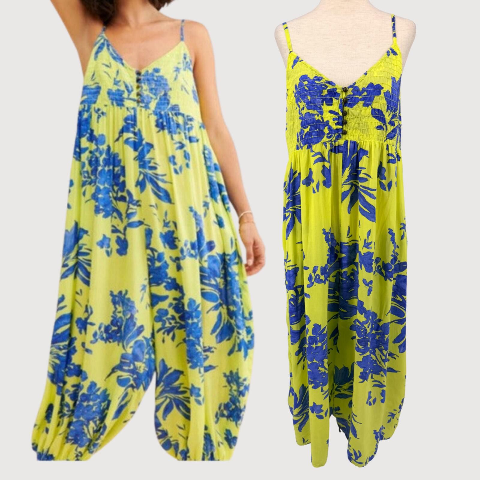 Other Anthro Vega Lounge Jumpsuit Wide Leg Floral Green S Size 28" / US 6 / IT 42 - 1 Thumbnail