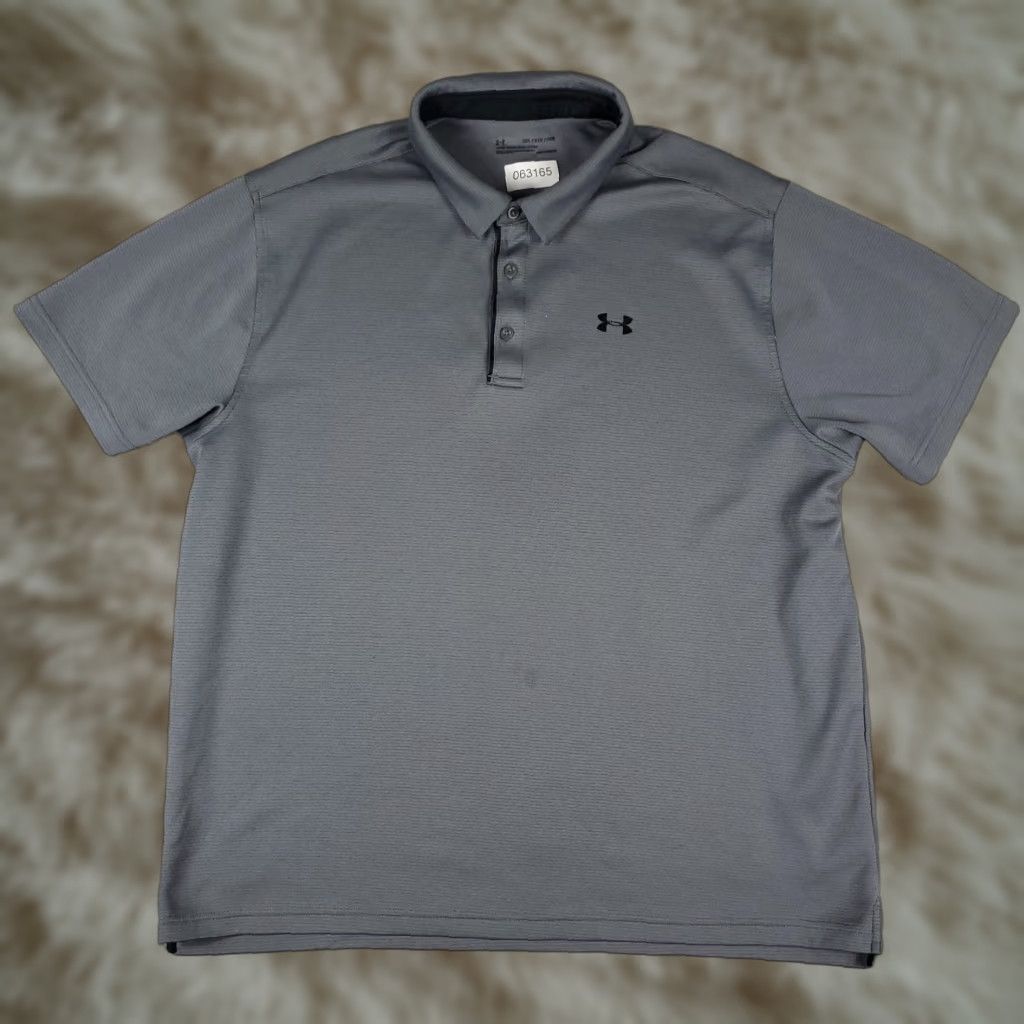 Under Armour Under Armour Polo Shirt Mens 2XL Gray Solid Short Sleeve Polo Shirt Woven Button Logo Casual Golf Activewear Size US XXL / EU 58 / 5 - 1 Thumbnail