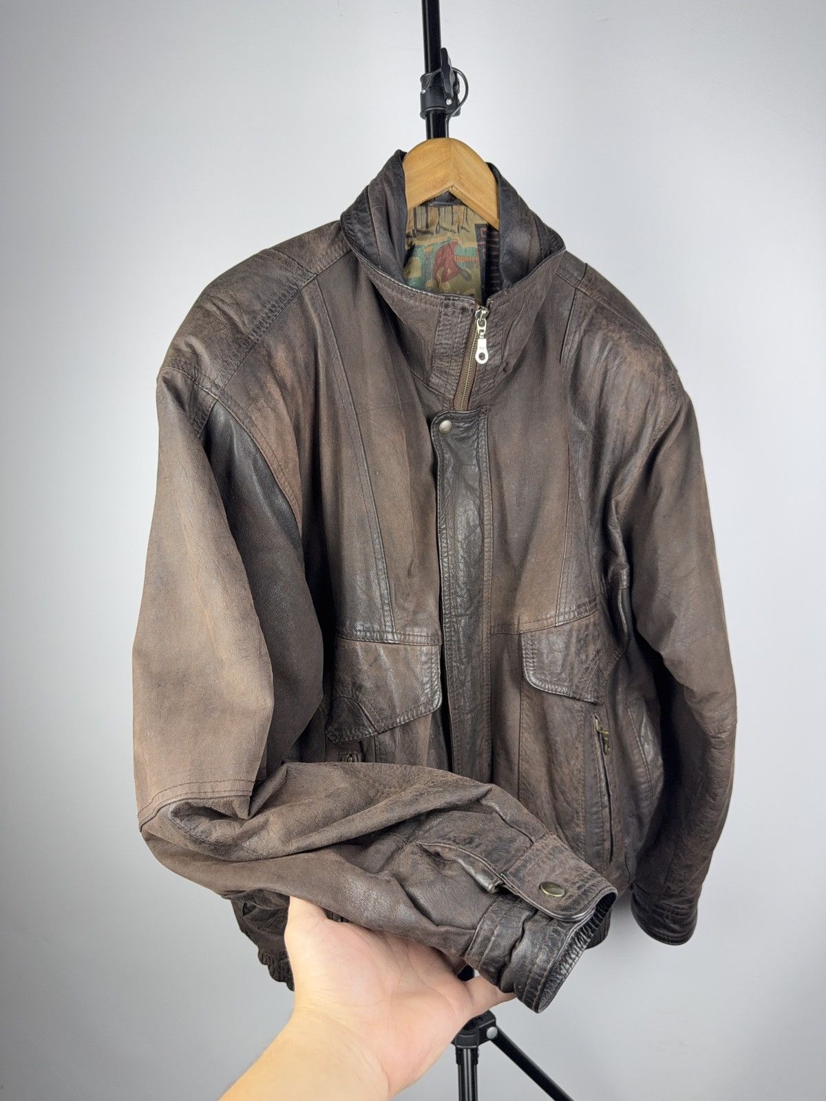 Leather Vintage Genuine Leather MOTO Bomber Jacket Rock Punk Rick Size US L / EU 52-54 / 3 - 13 Thumbnail