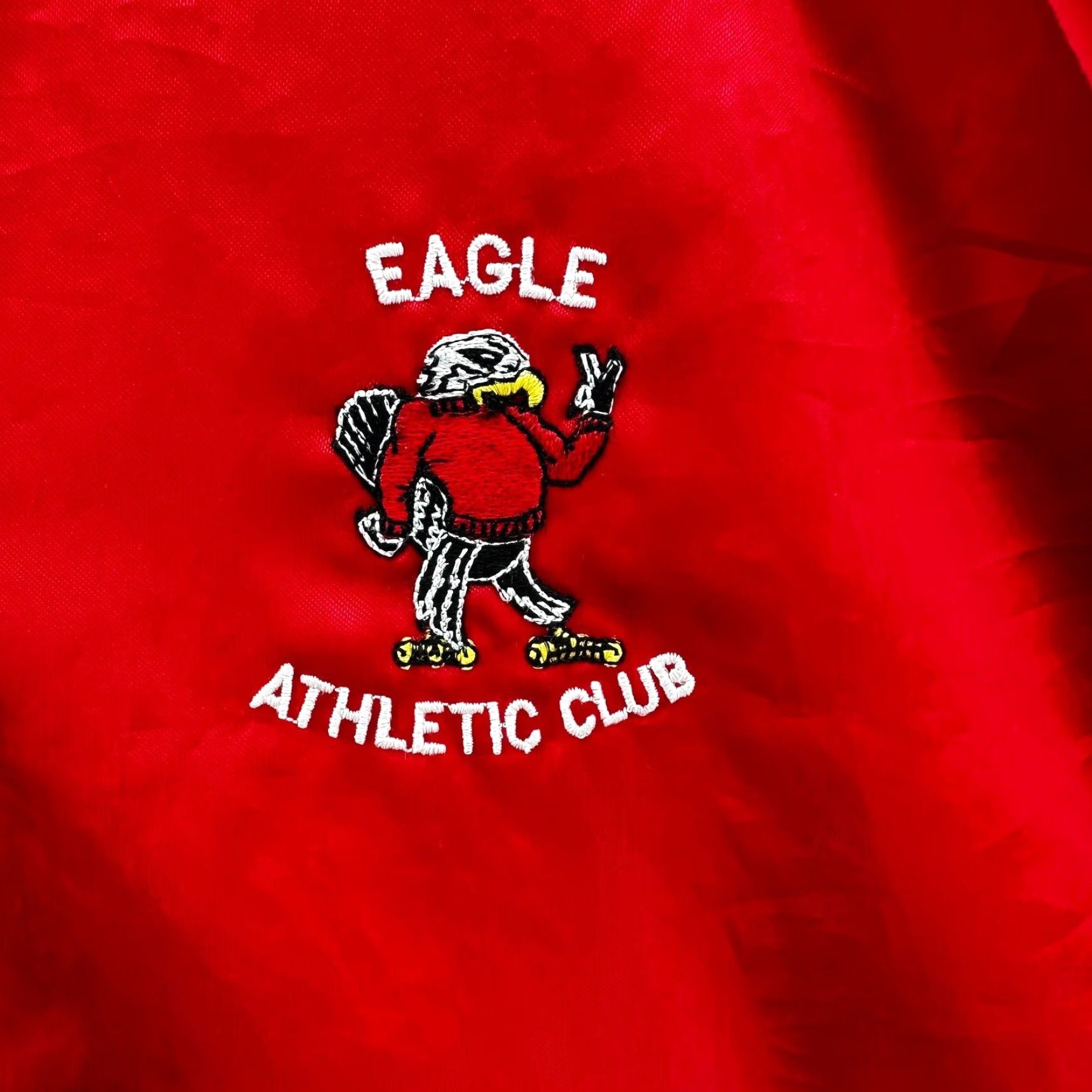 Vintage VINTAGE Eagle Athletic Club Nylon Bomber Jacket Mens XL Red Satin 90s Baseball Gym Racing Snap Closure Mid-Length Jacket Size US XL / EU 56 / 4 - 3 Thumbnail