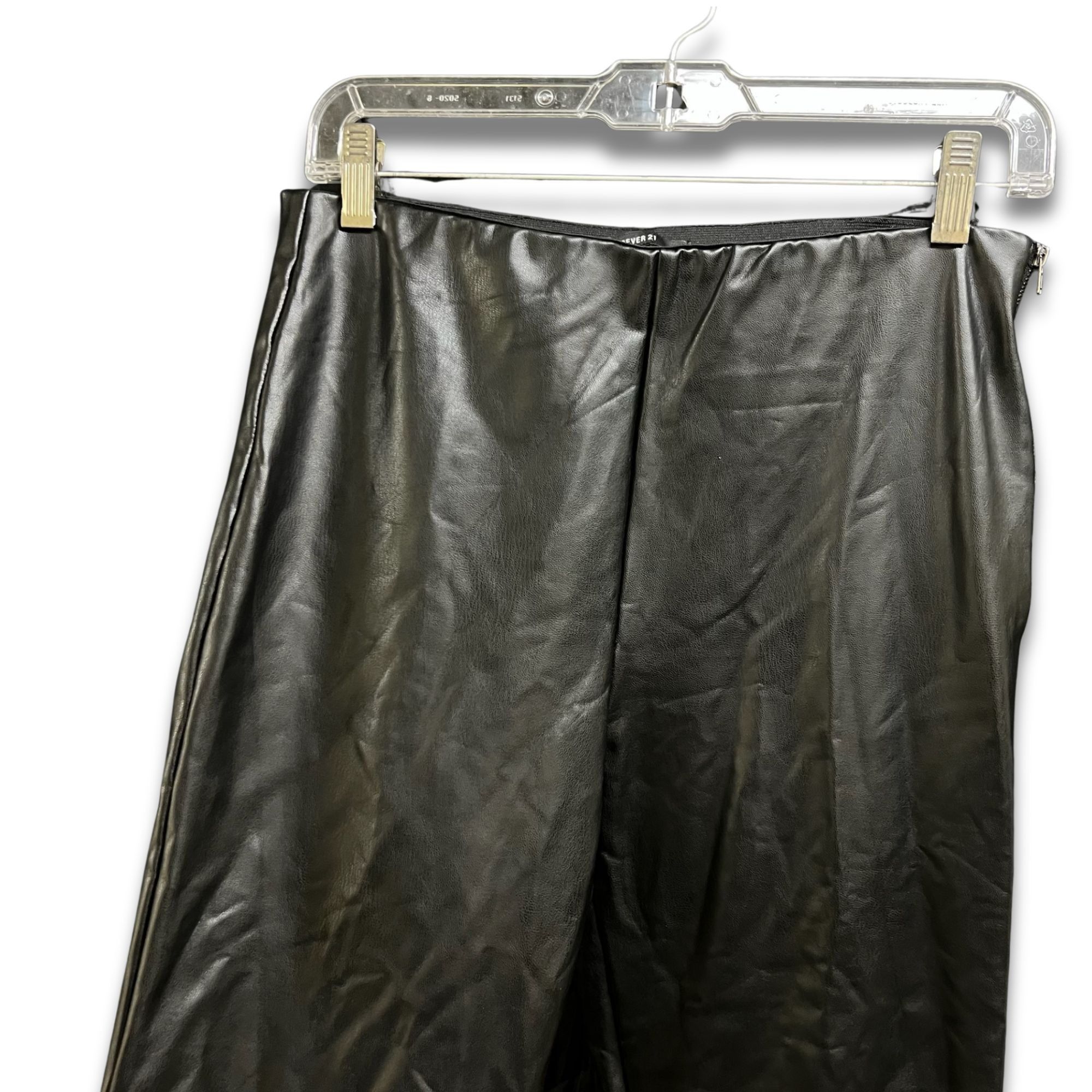 Forever 21 FOREVER 21 Black Faux Leather Straight-Leg Pants Size L Size 33" - 6 Thumbnail