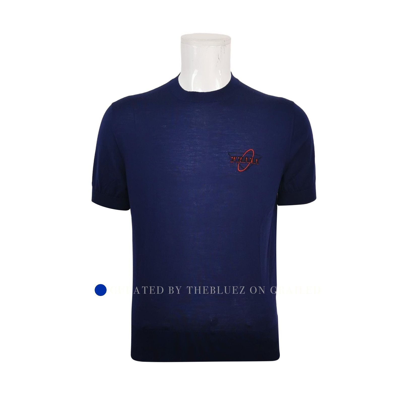 Prada Embroidered Knit Sweater in Blue, Size M Size US M / EU 48-50 / 2 - 1 Thumbnail
