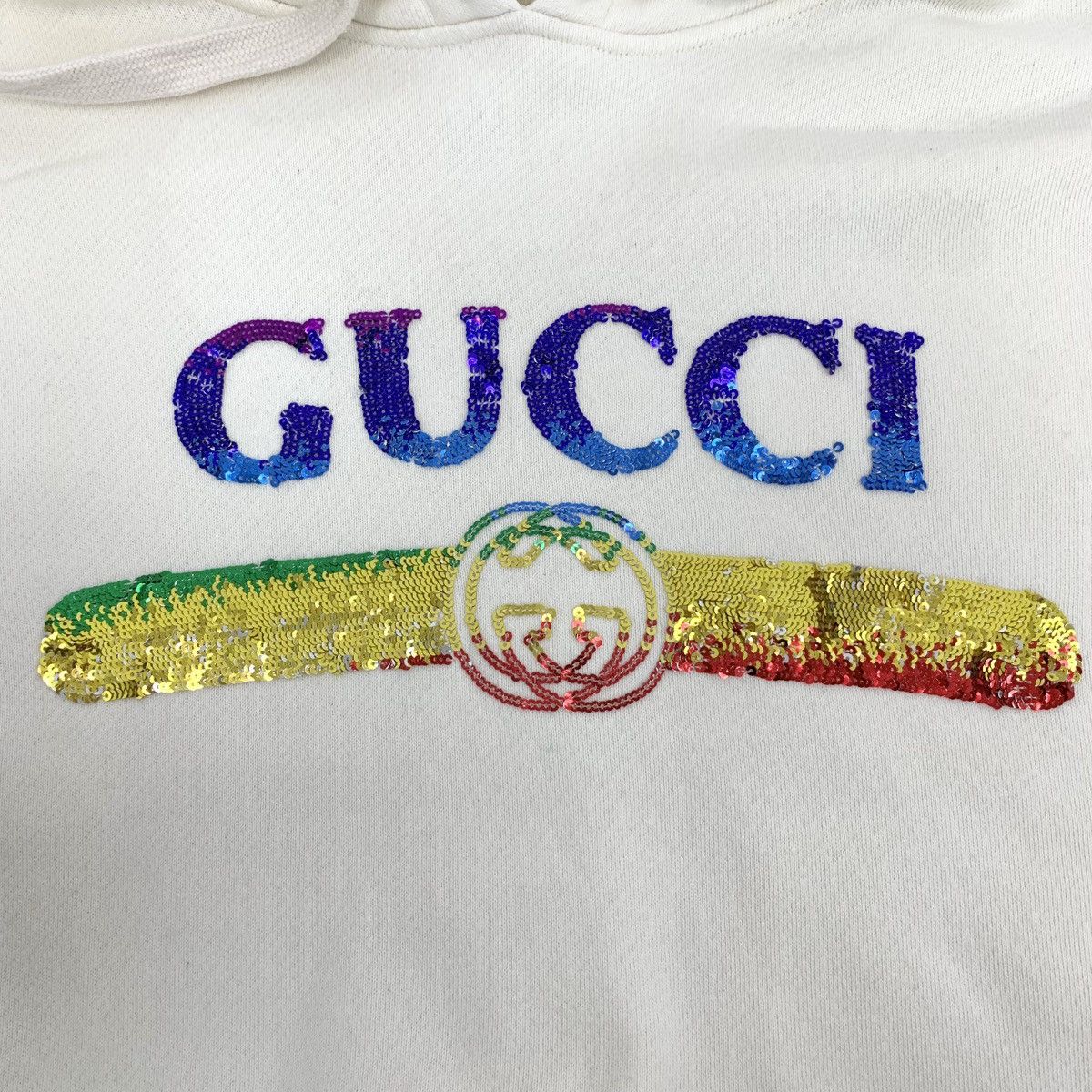 Gucci Gucci Off-white Sequin Hooded Long Sleeve Sweatshirt K26WX Size US M / EU 48-50 / 2 - 5 Thumbnail