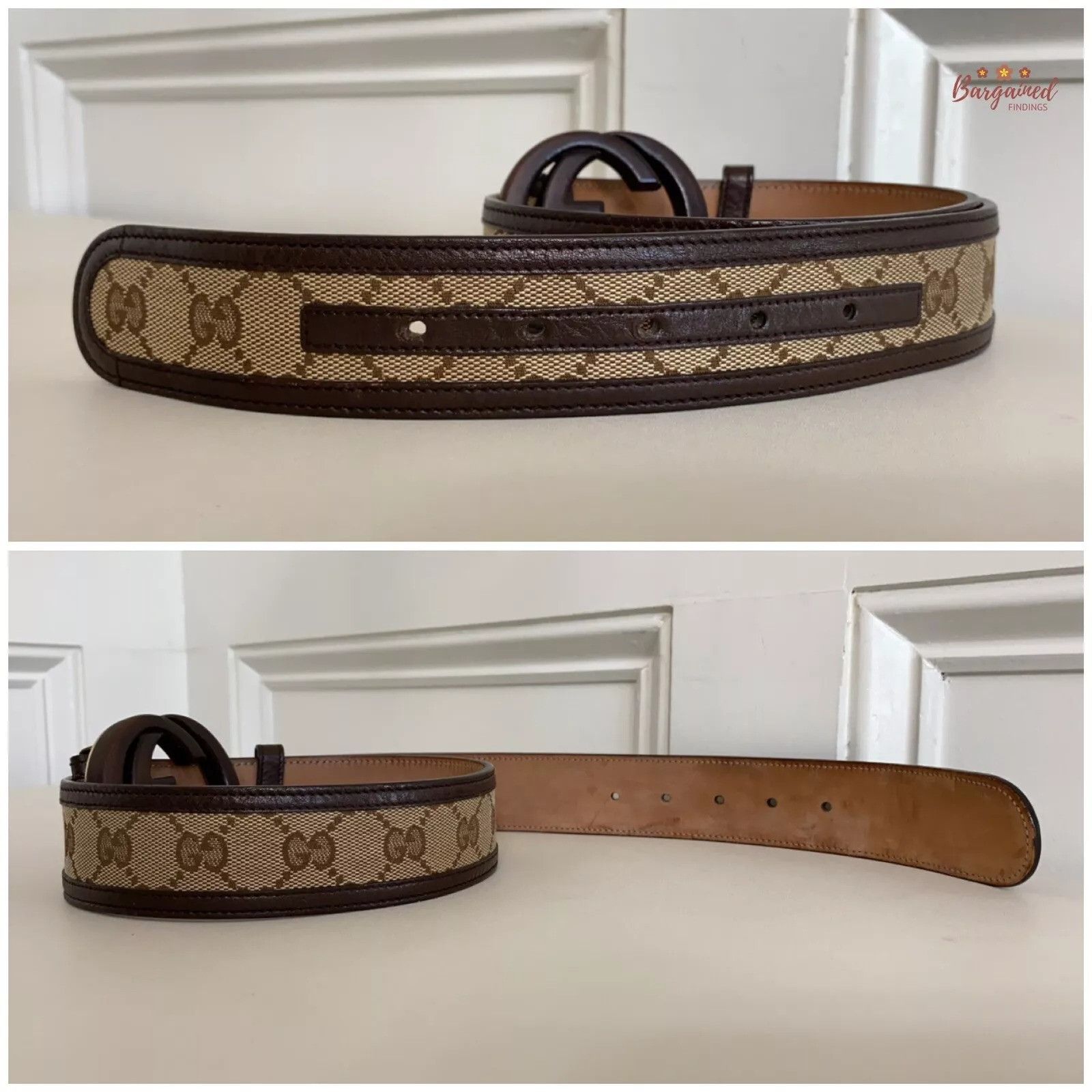Gucci GUCCI Monogram Canvas Bamboo Interlocking G Buckle Belt Size 28 - 7 Thumbnail