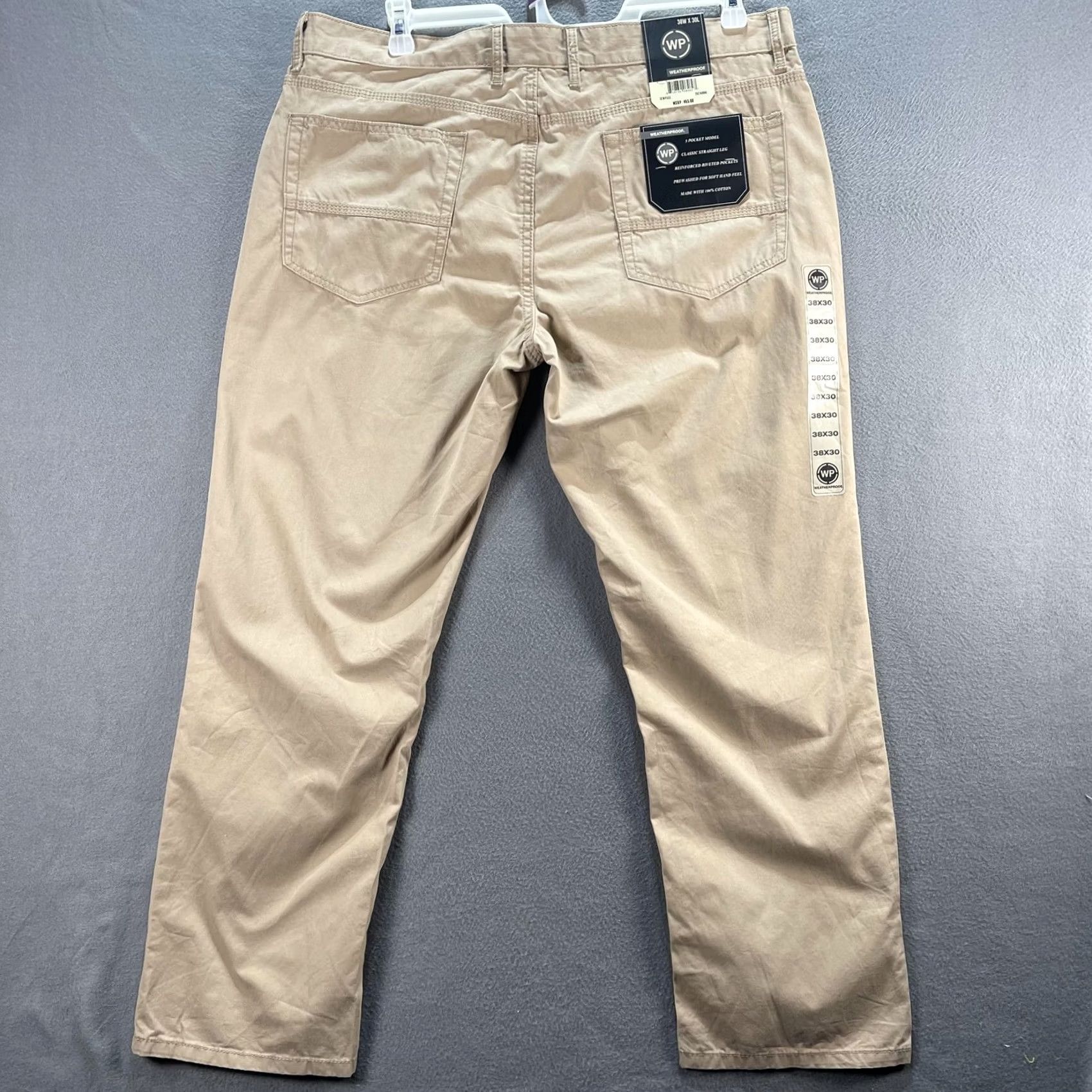 Weatherproof Weatherproof Pants Mens 38x30 Khaki Classic Straight Leg 5 Pocket Twill SCWP555 Size US 38 / EU 54 - 2 Thumbnail