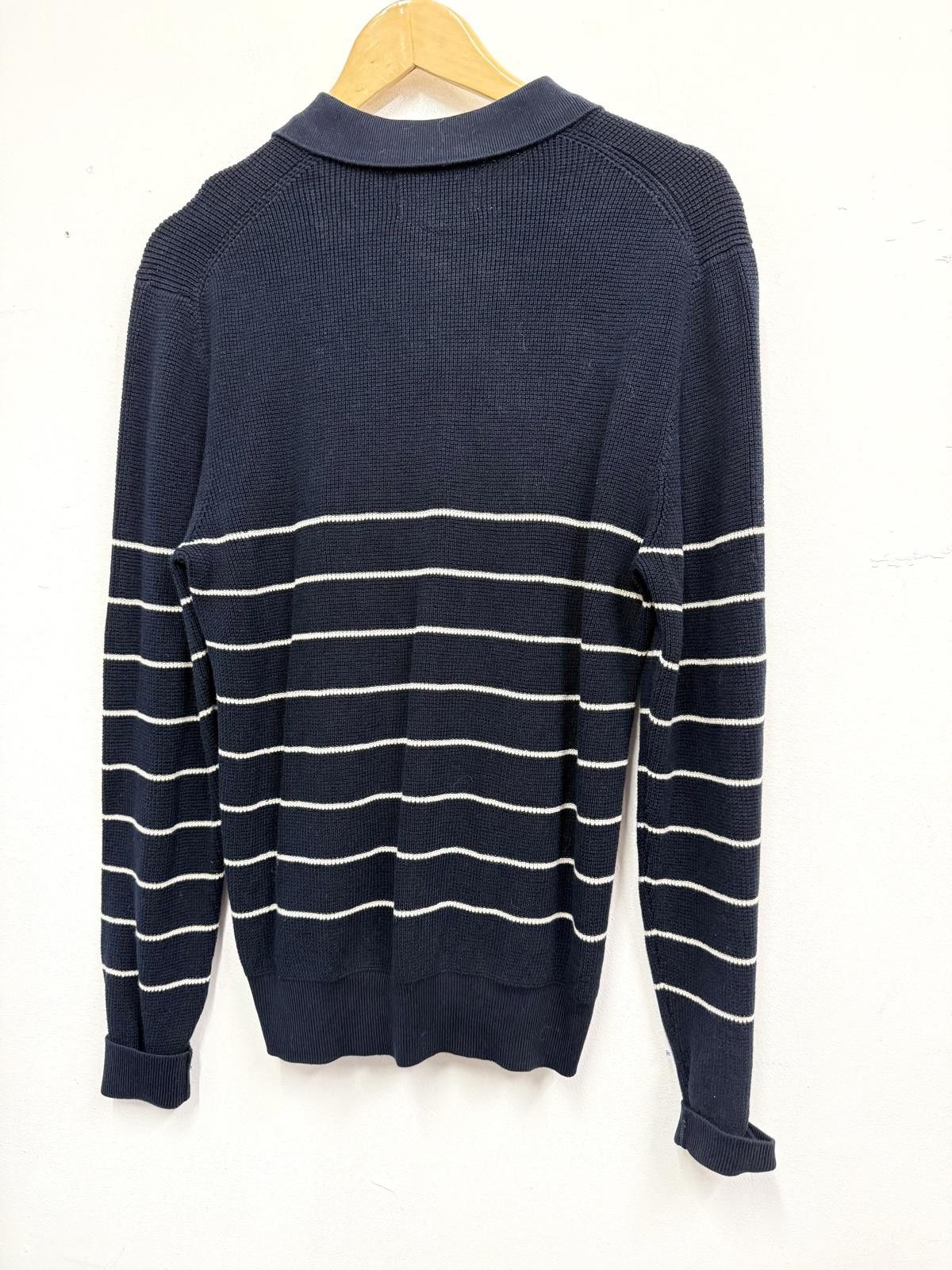 M.E. Sport M&S Navy Blue Cotton Modal Half-Zip Sweater with White Stri Size US S / EU 44-46 / 1 - 4 Thumbnail