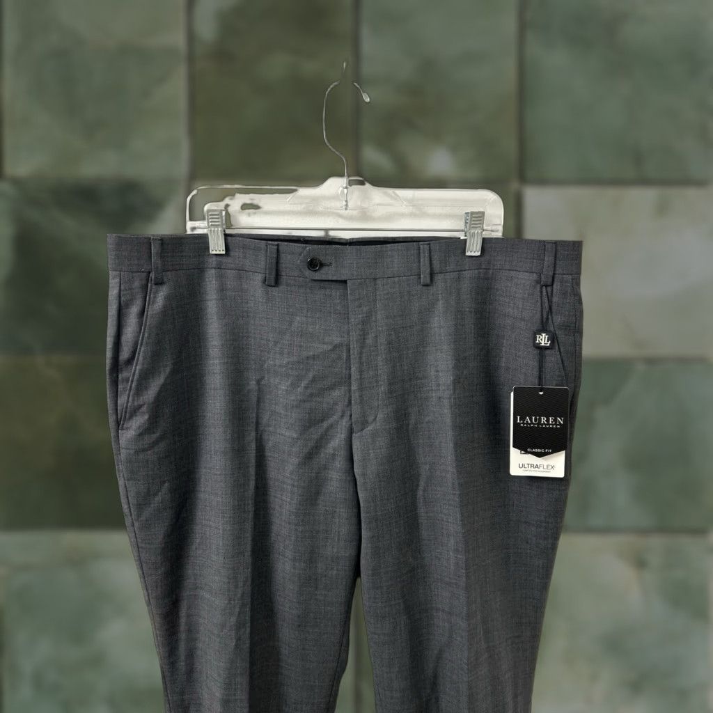 Ralph Lauren Lauren Ralph Lauren Dress Pants Mens 40x30 Gray Wool Blend Classic Fit NWT Flat Front Wrinkle Resistant Pockets 70% Wool YKK Dry Clean Only Size US 40 / EU 56 - 1 Thumbnail