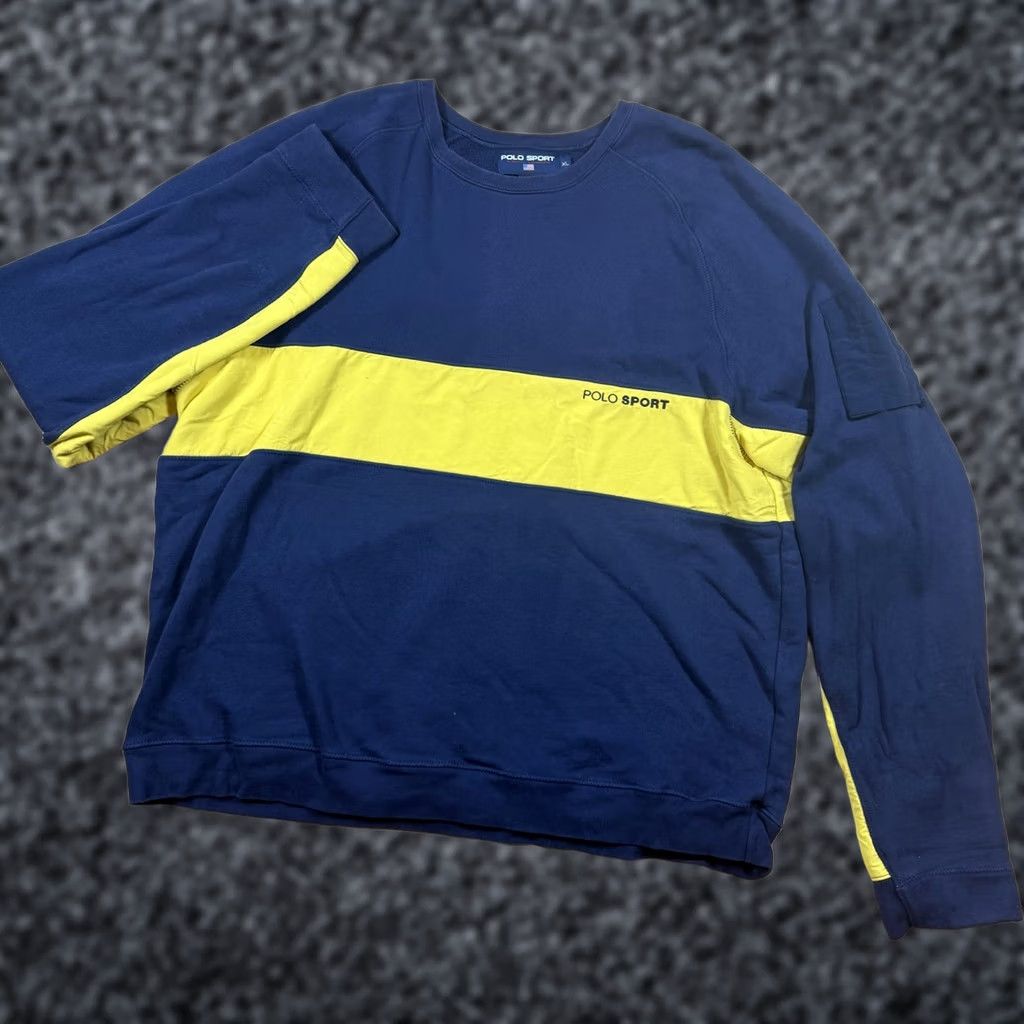 Polo Ralph Lauren VINTAGE Polo Ralph Lauren Sport Crew Neck Sweatshirt Mens XL Yellow Stripe Block Shirt Pullover Size US XL / EU 56 / 4 - 1 Thumbnail
