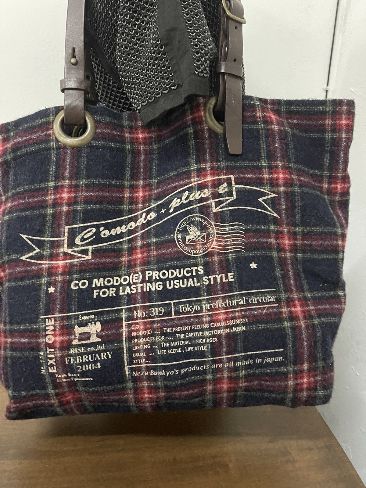 Japanese Brand × Vintage C’omodo +plus t japan wool plaid leather handle strap tote Size ONE SIZE - 16 Thumbnail