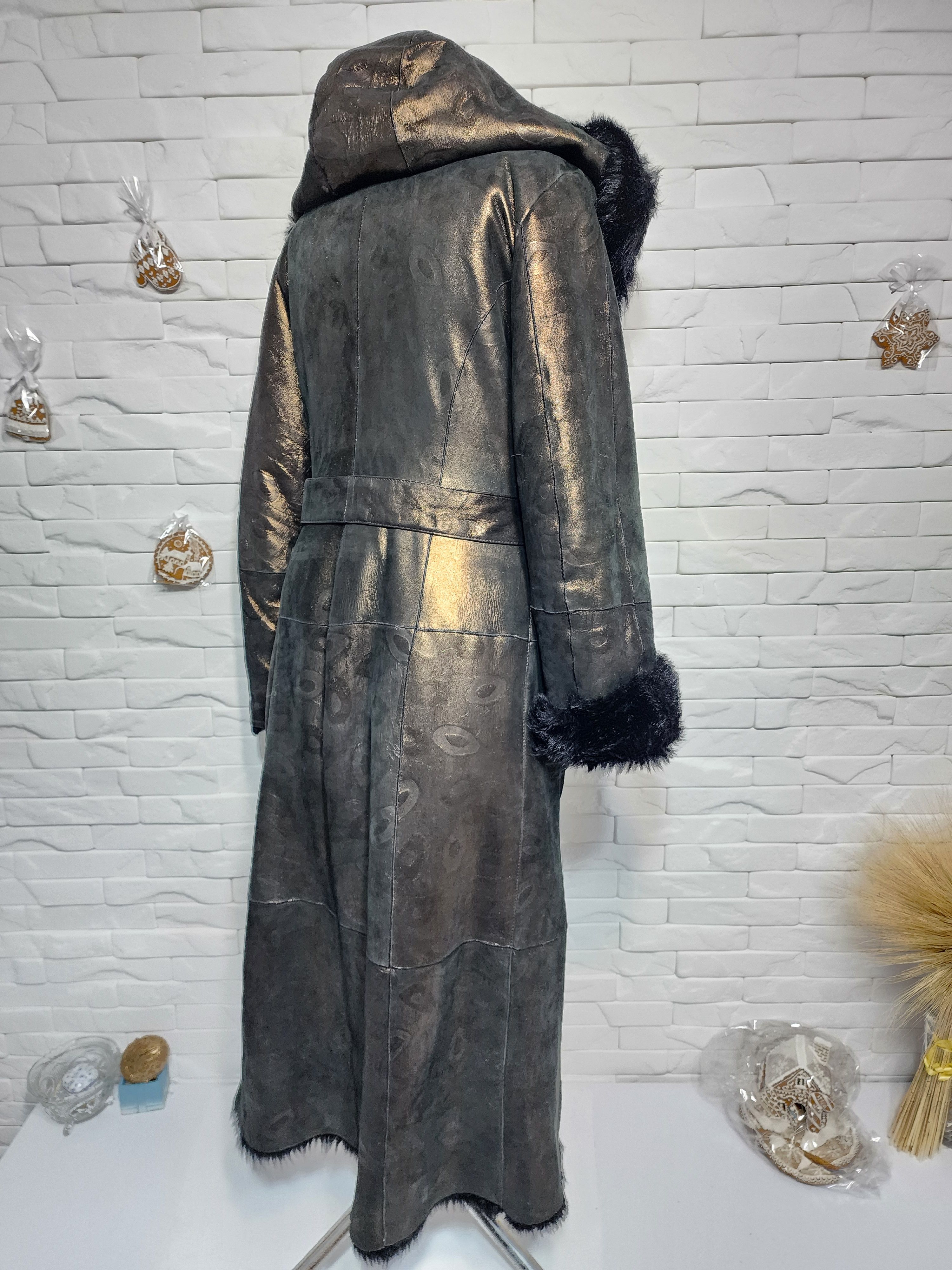Uniqlo Bronze Sheepskin Hooded Coat: Leather Belted Outerwear Size XL / US 12-14 / IT 48-50 - 5 Thumbnail