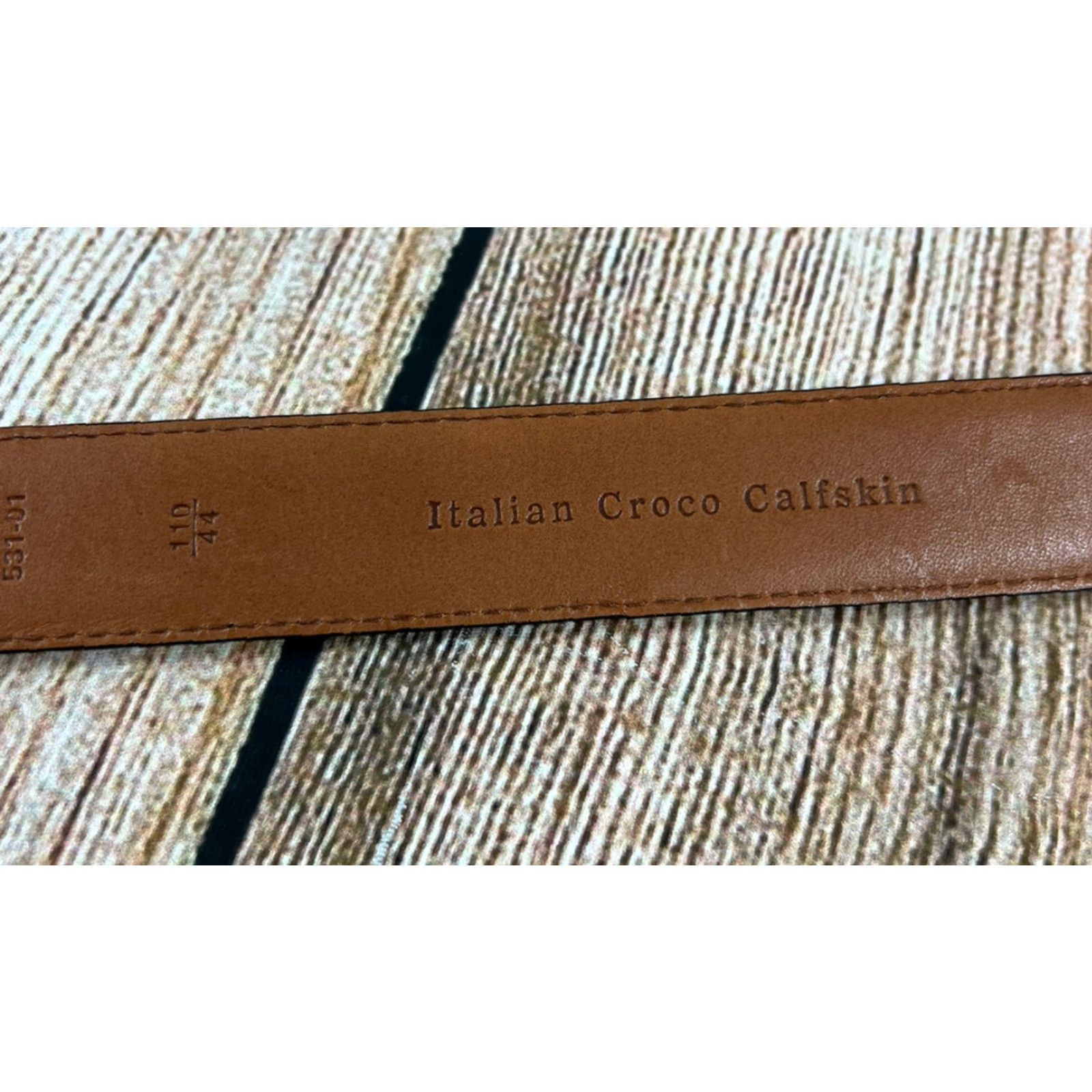 Vintage Tundra Belt Men Dress Belt Leather Italian Croco Calfskin Black Embellished Adjustable Buckle Size 44 Mens Black Size 44 - 3 Thumbnail