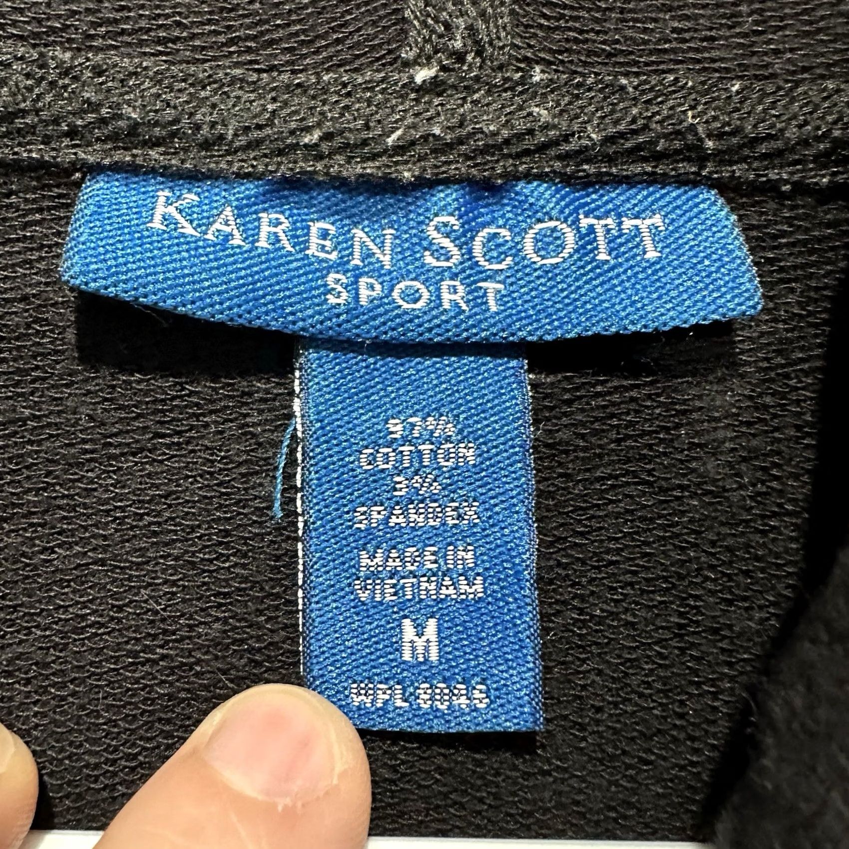 Vintage Karen Scott Jacket Womens Medium Black Terry Hoodie Sport Button Front Pockets Size M / US 6-8 / IT 42-44 - 3 Thumbnail