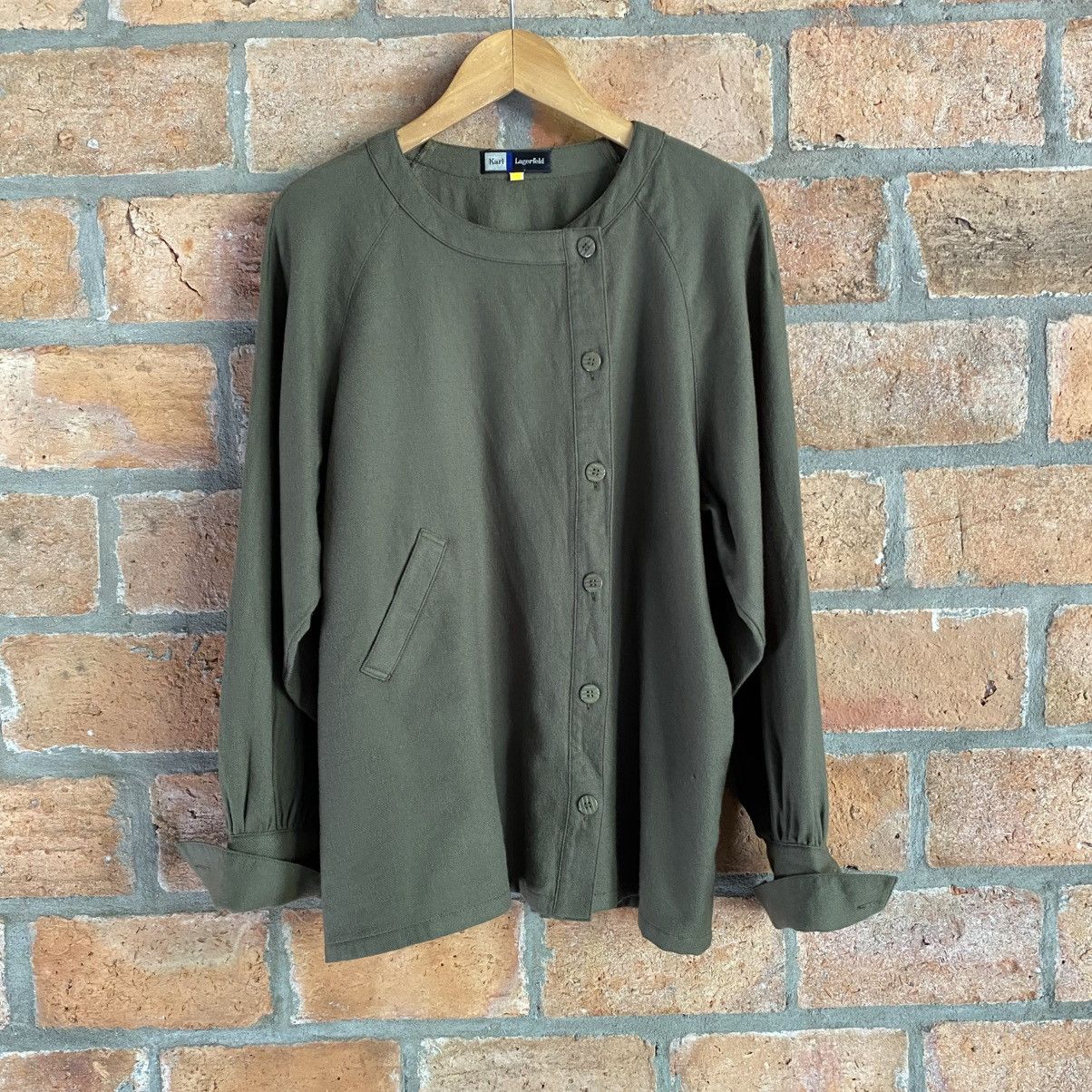 Karl Lagerfeld Karl Lagerfeld Khaki Asymmetrical Button Shirt Size M / US 6-8 / IT 42-44 - 2 Thumbnail