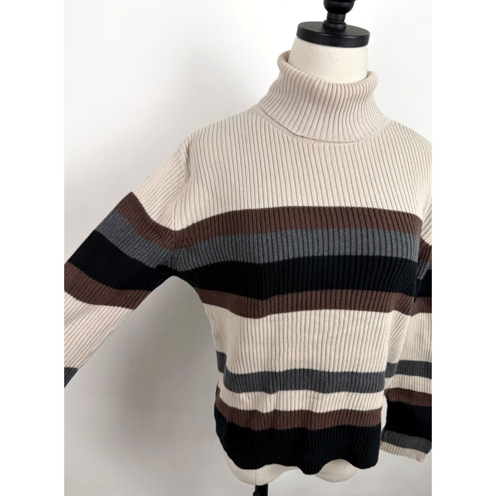 Vintage VINTAGE Sonoma Sweater Womens Large Ribbed Cotton Knit Turtleneck Striped Pullover Casual Size L / US 10 / IT 46 - 4 Thumbnail