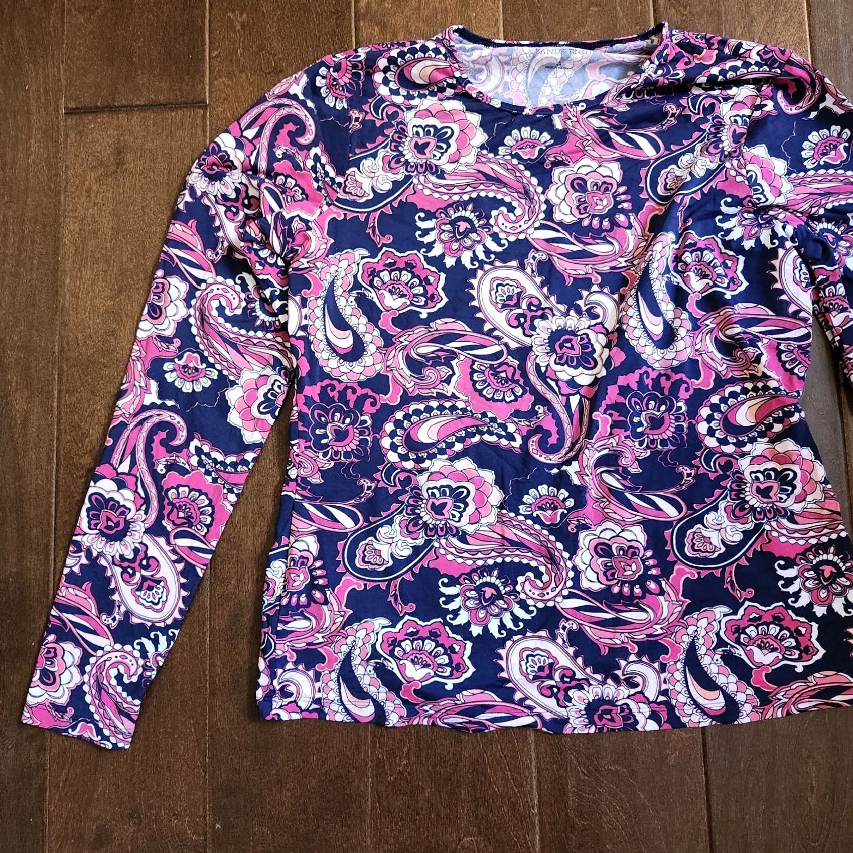 Lands' End Lands' End Blouse Paisley Long Sleeve - Junior S Womens Shirts Multicolor Nylon Spandex Pullover Casual Travel 90s? Size S / US 4 / IT 40 - 4 Thumbnail