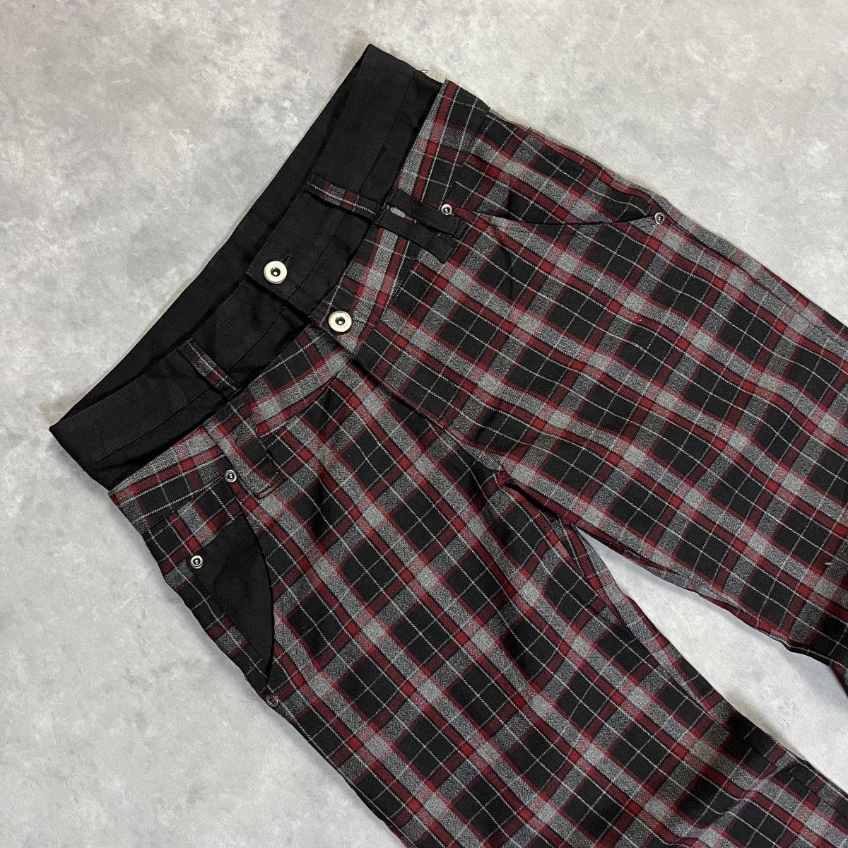 If Six Was Nine Japanese Brand Red Black Plaid Punk Trousers Zipper Pocket Size US 27 - 4 Thumbnail