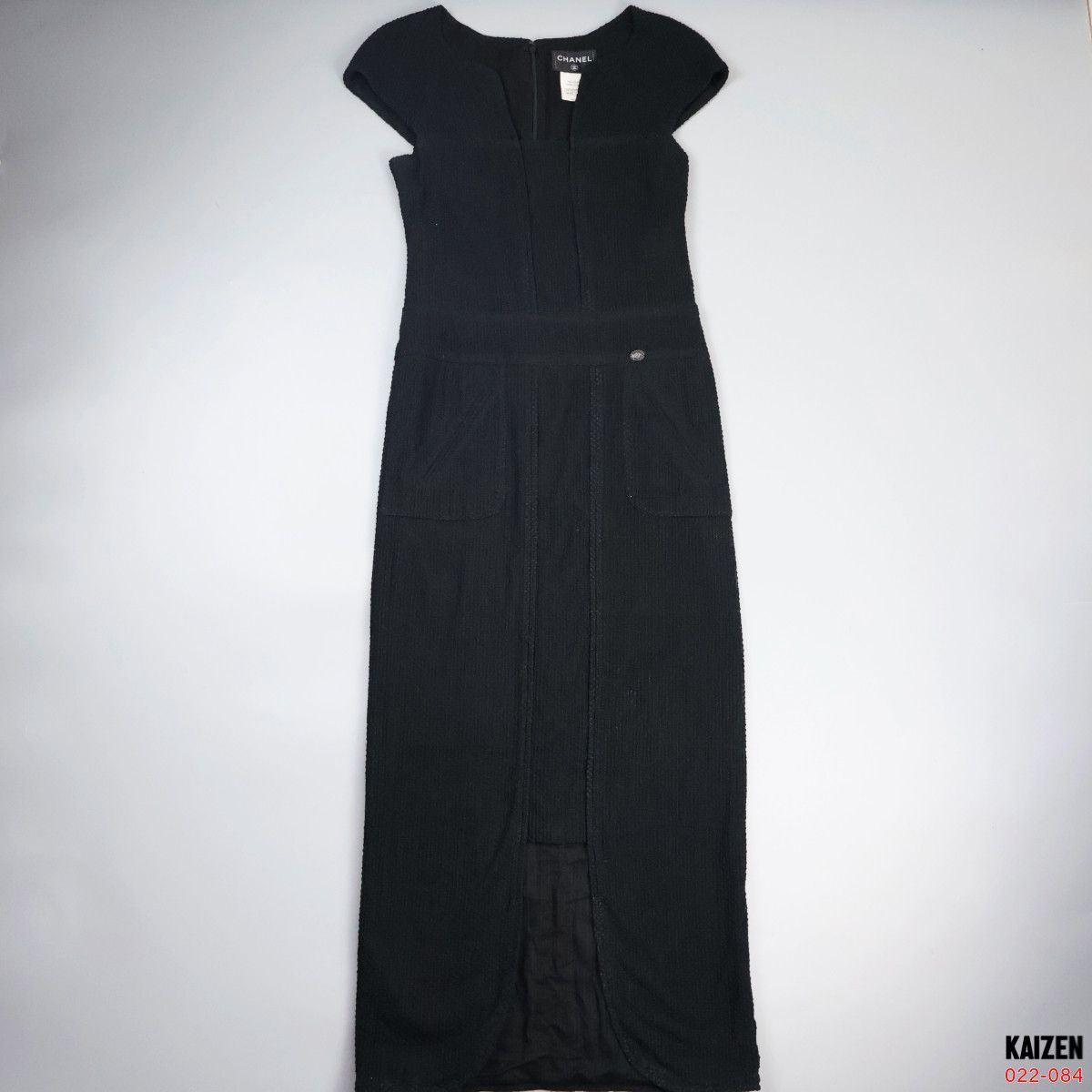 Image of Chanel - Black Cap Sleeve Textured Cotton Maxi Dress, Women's (Size XS)