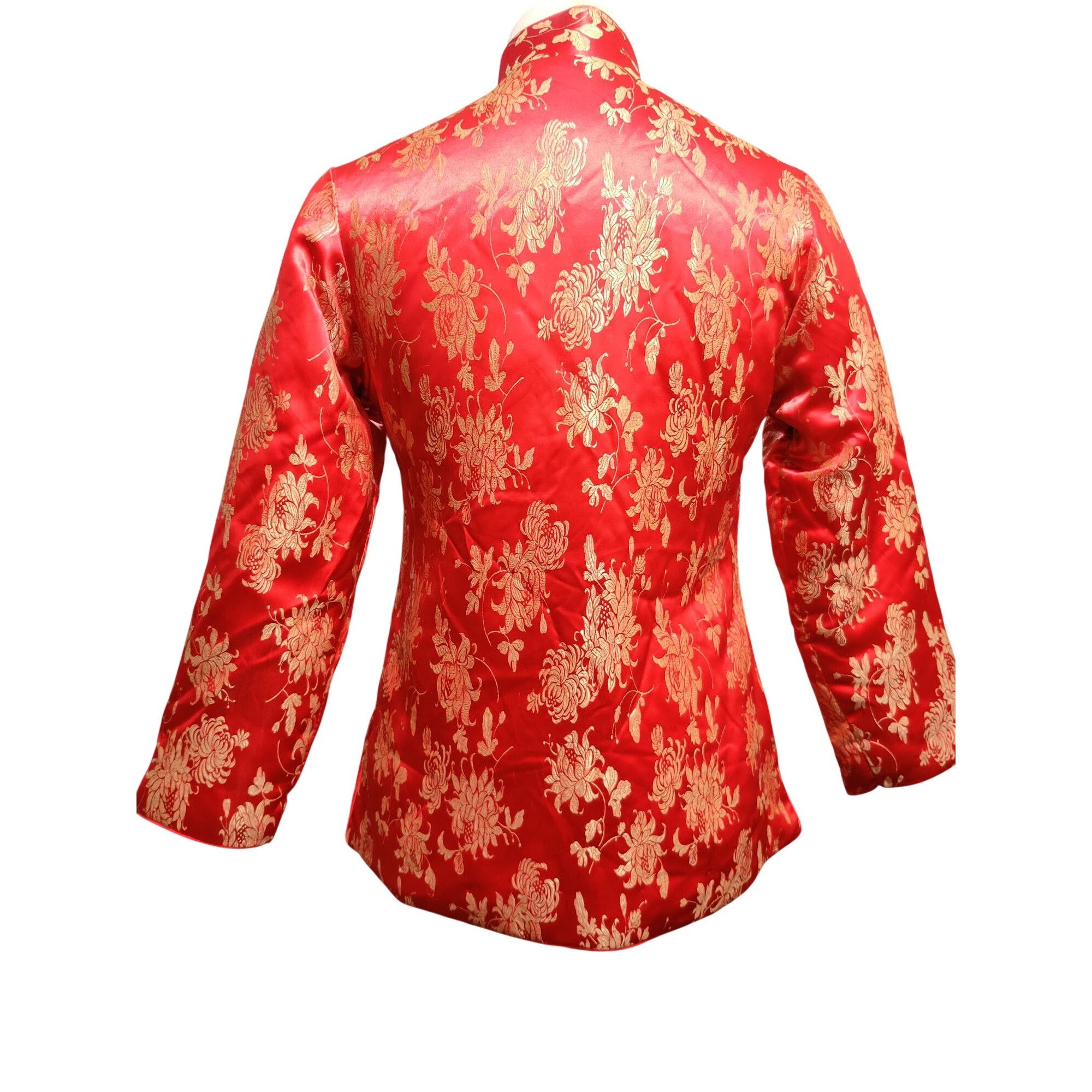 Vintage Womens S Red Jacket Brocade Vintage Chinese Gold Floral Frog Size S / US 4 / IT 40 - 3 Thumbnail