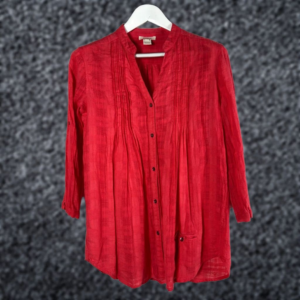 Vintage Sundance Womens Pintuck Red Plaid Cotton Button-Down Tunic Top Blouse Medium Size M / US 6-8 / IT 42-44 - 1 Thumbnail