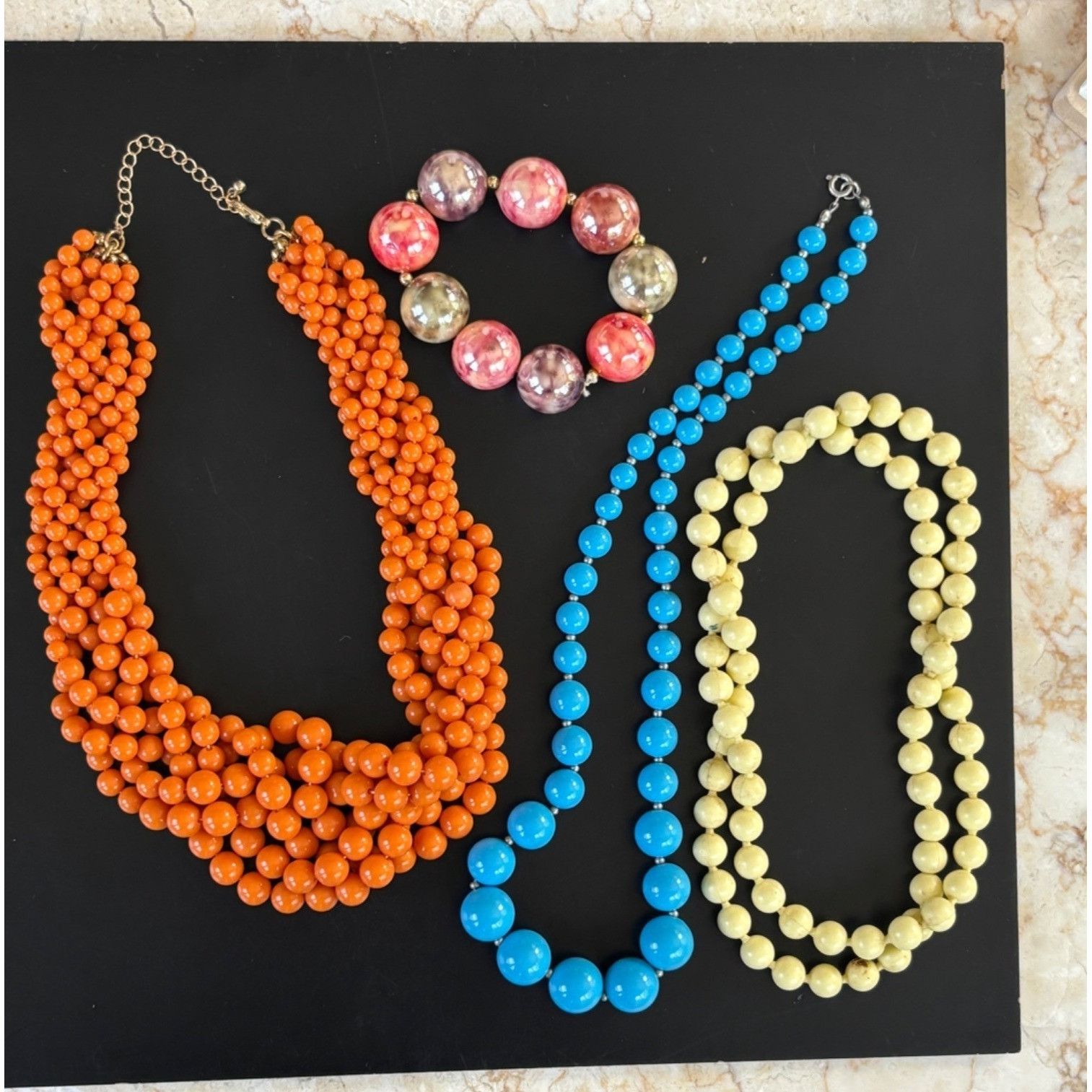 Set Of 4 Multicolor Beaded Necklaces & Bracelet Jewelry Set in Orange, Women's