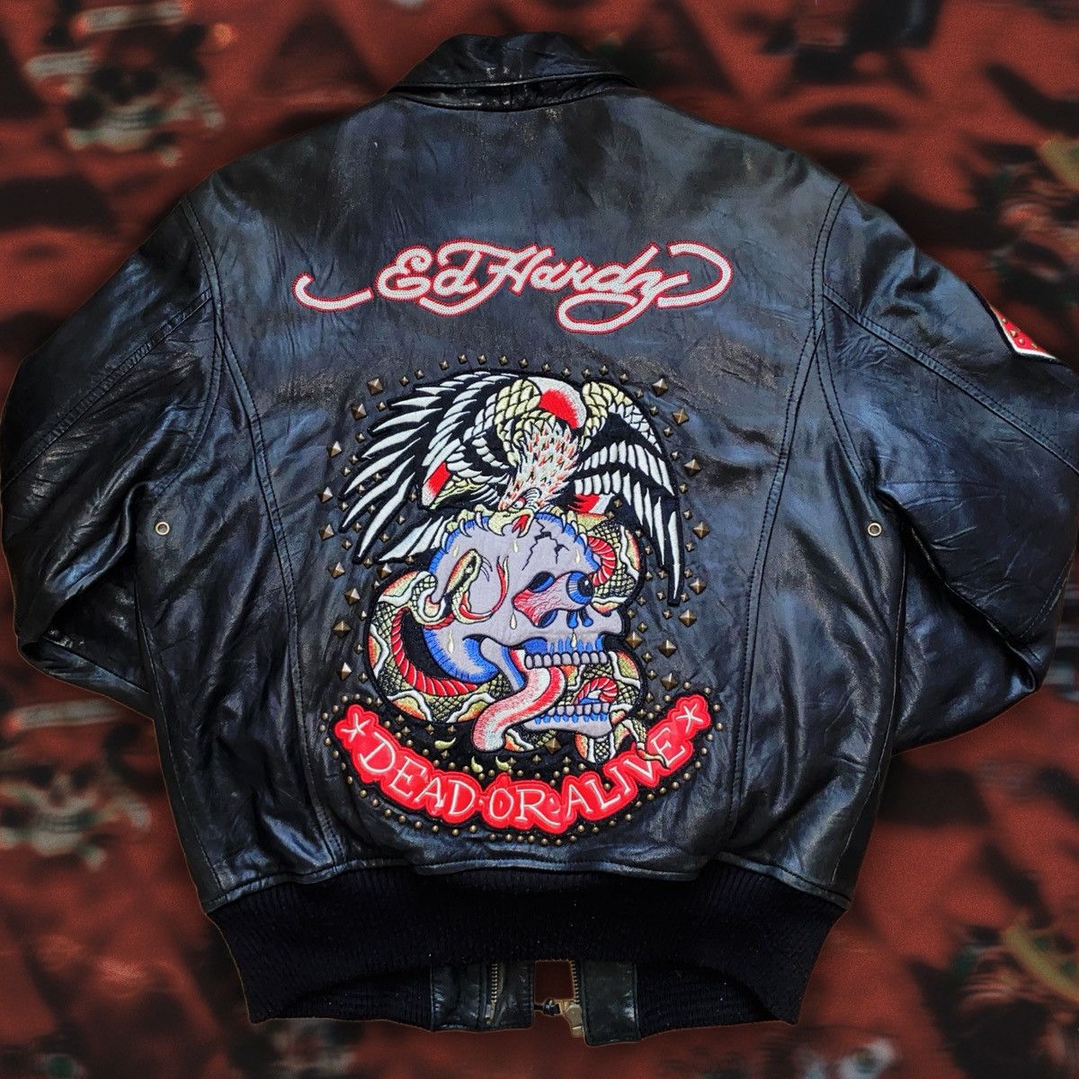 Avirex × Ed Hardy Rare Ed Hardy × Avirex “Dead or Alive” Leather Bomber Jacket Size US S / EU 44-46 / 1 - 2 Thumbnail
