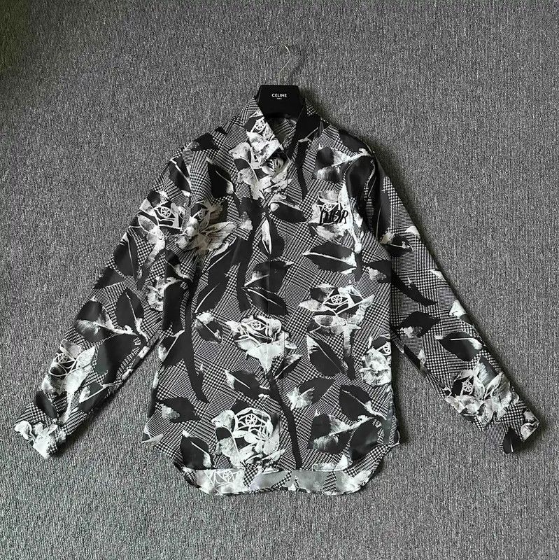 Dior Dior Black and Gray Silk Long Sleeve Shirt 0089 Size US M / EU 48-50 / 2 - 1 Thumbnail