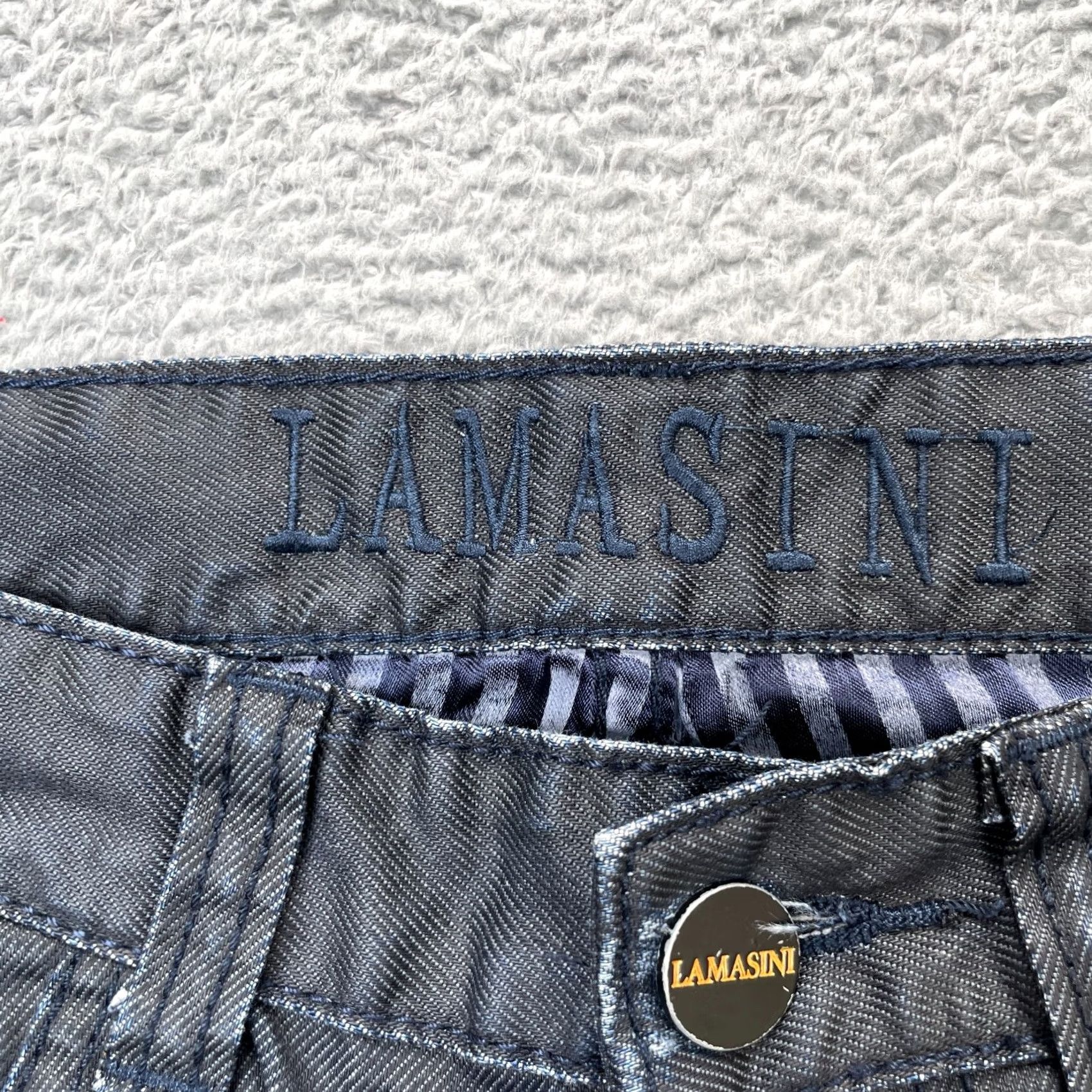 Denime Lamasini Jeans Mens 34x30 Blue Straight Leg Cotton Denim Logo Casual Dark Wash Size US 34 / EU 50 - 3 Thumbnail