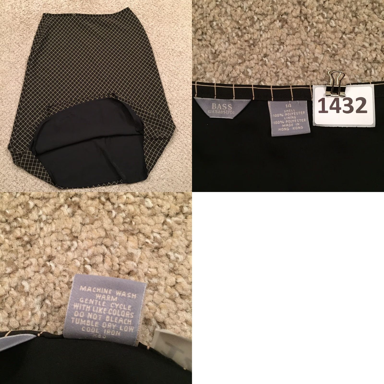 Vintage G.H. Bass & Co. Skirt Midi Women Size 14 Black Argyle Lined Lightweight A-Line Polyester Size 36" / US 14 / IT 50 - 8 Thumbnail