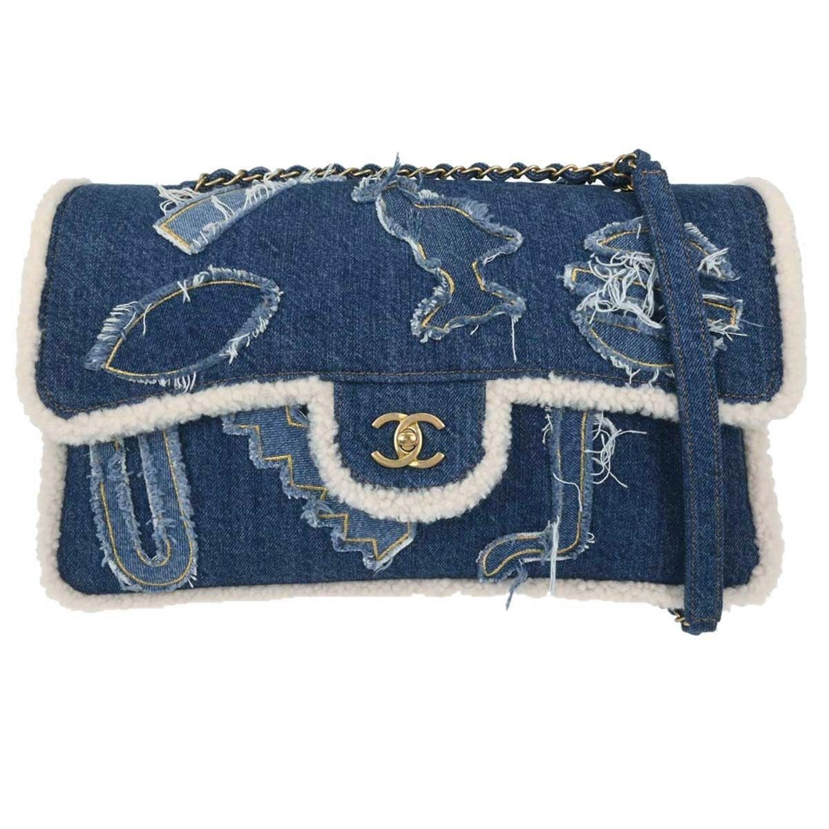 Chanel Chanel Egyptian Hieroglyph Flap Bag Denim and Shearling Size ONE SIZE - 1 Thumbnail