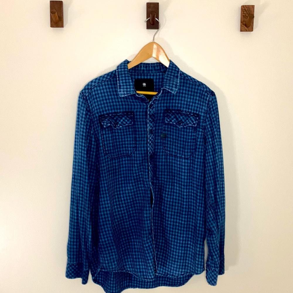 Designer G-Star RAW - Over-Dyed Gingham Shirt - M - 100% Cotton Size US M / EU 48-50 / 2 - 2 Thumbnail
