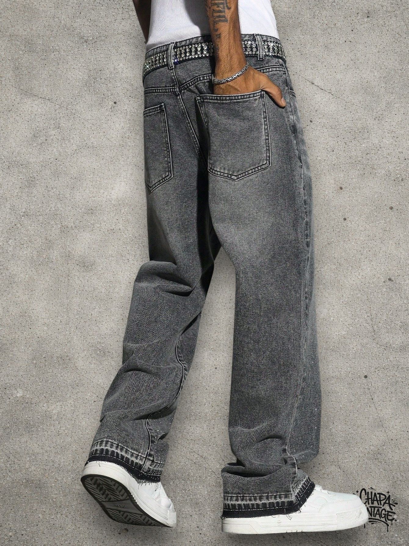 Vintage Washed rhinestone jeans Size US 32 / EU 48 - 4 Thumbnail