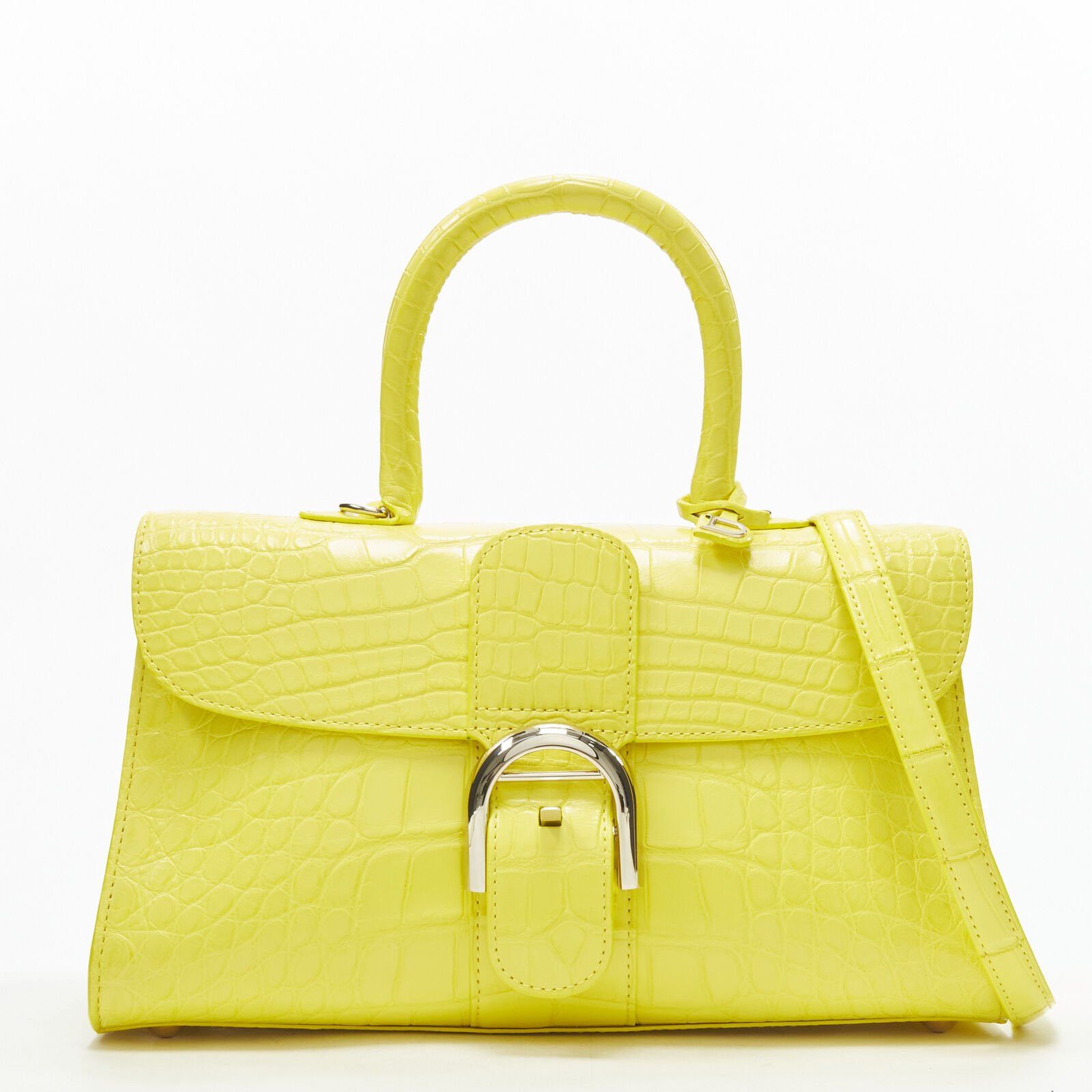 Delvaux rare DELVAUX Brilliant E/W PM Sunshine Citron yellow croc crossbody satchel bag Size ONE SIZE - 1 Thumbnail
