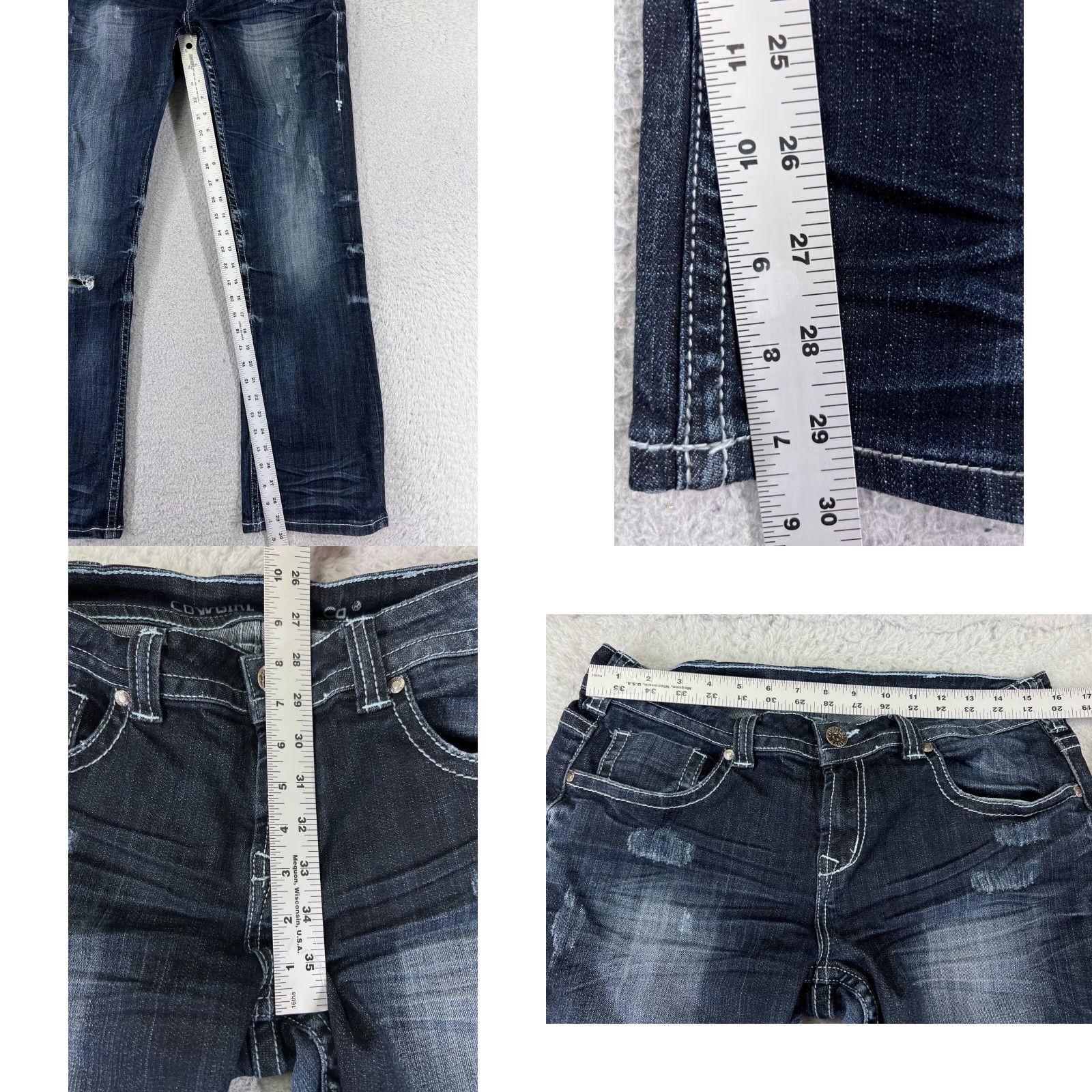 Denime Cowgirl Tuff Jeans Women Bootcut Denim 30x30 Blue Distressed 5-Pocket Regular Waist 30 Inseam Cowboy Southwestern 30 Color Blue Size 30" / US 8 / IT 44 - 8 Thumbnail