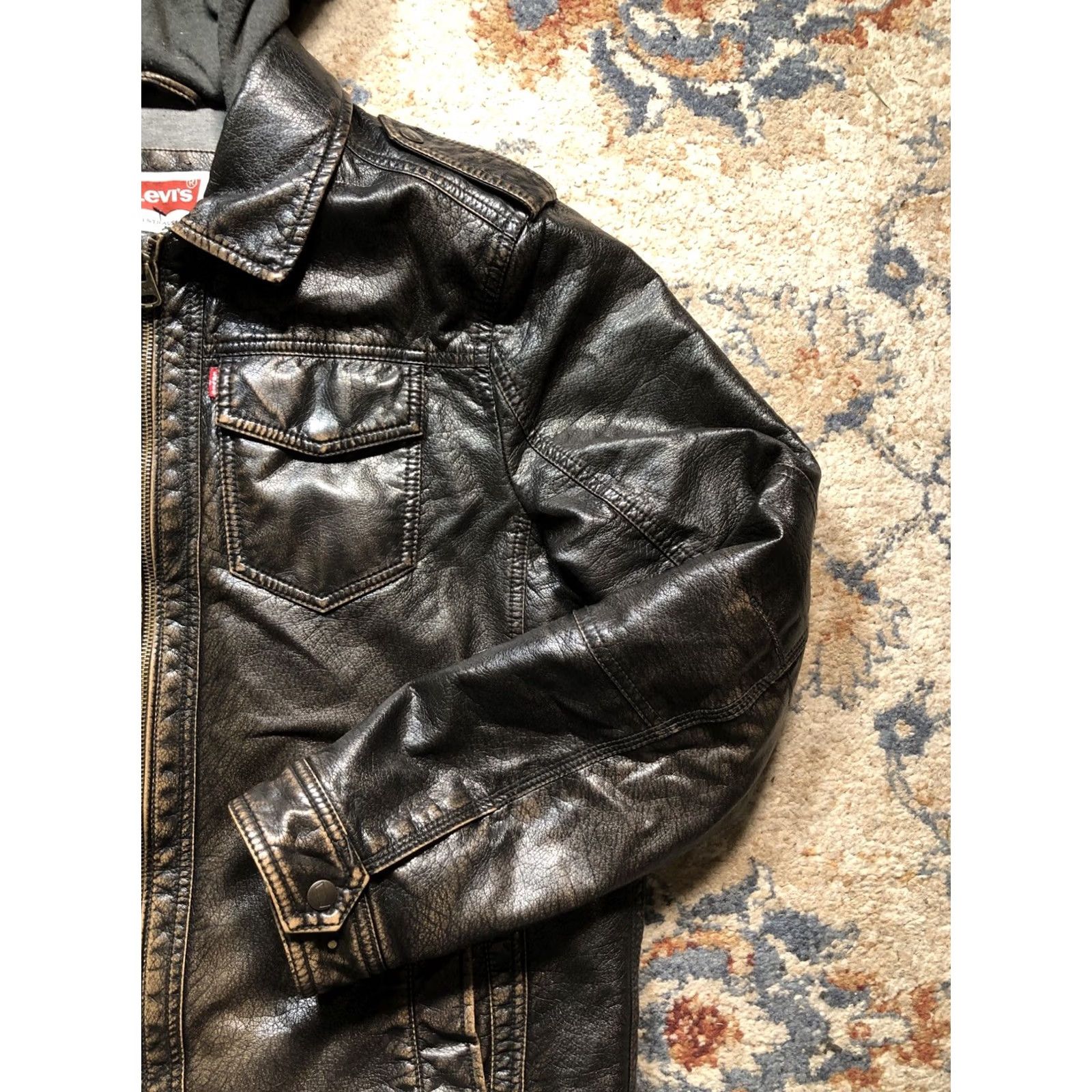 Levi's Levi's Jacket Mens M Brown Faux Leather Hooded Bomber Trucker Sherpa Zip Casual Travel Biker Motorcycle Vintage No Size US M / EU 48-50 / 2 - 4 Thumbnail