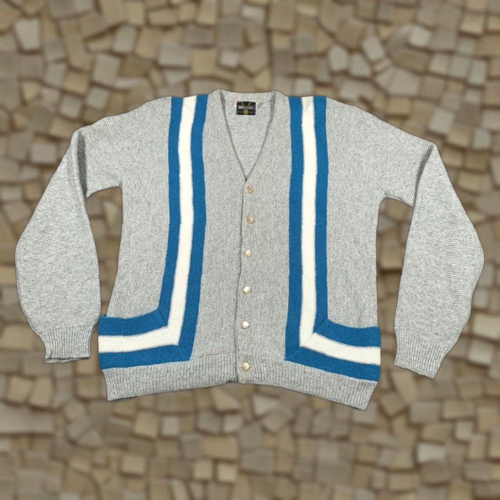 Vintage VINTAGE Diplomat Cardigan Sweater Adult MEDIUM Gray Striped Orlon Knit USA 60s Mens Size US M / EU 48-50 / 2 - 1 Thumbnail