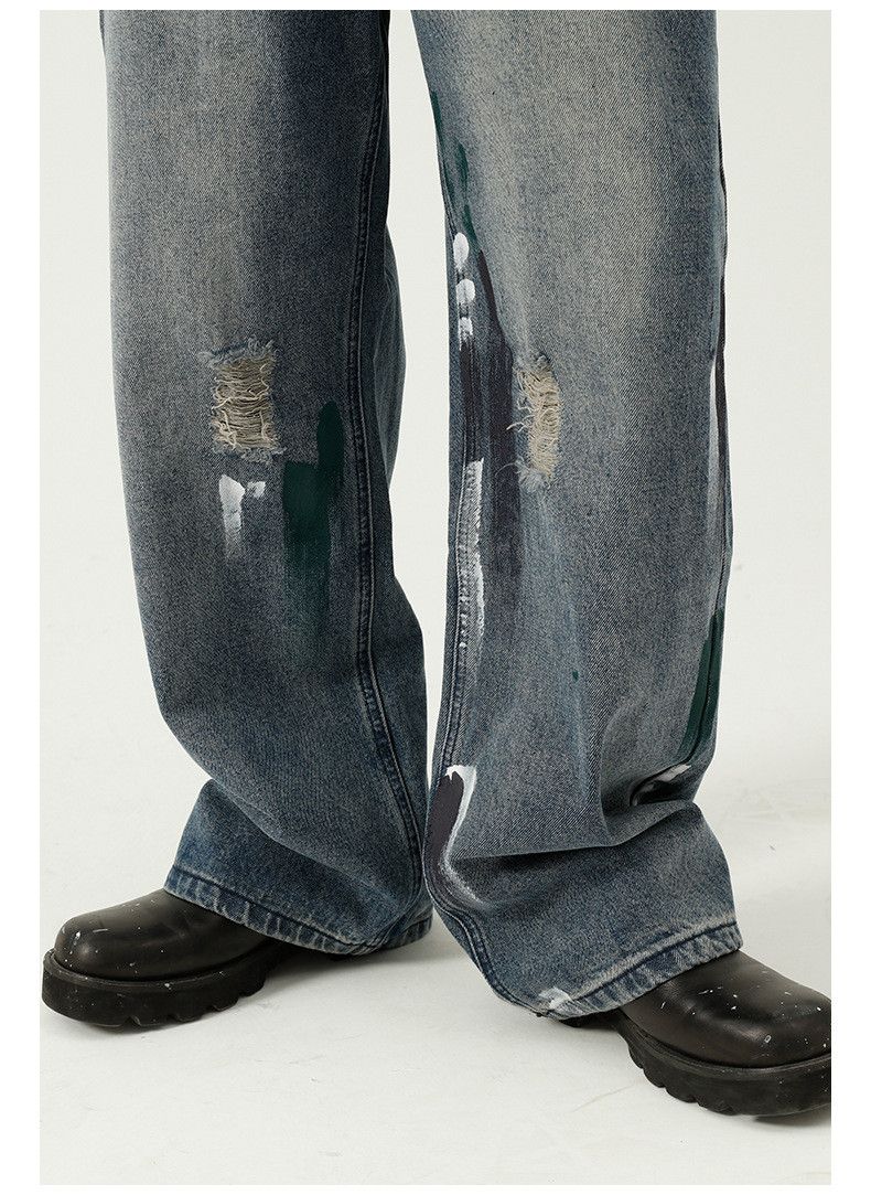 Japanese Brand Japanese retro splatter paint wide-leg ripped jeans Size US 32 / EU 48 - 5 Thumbnail