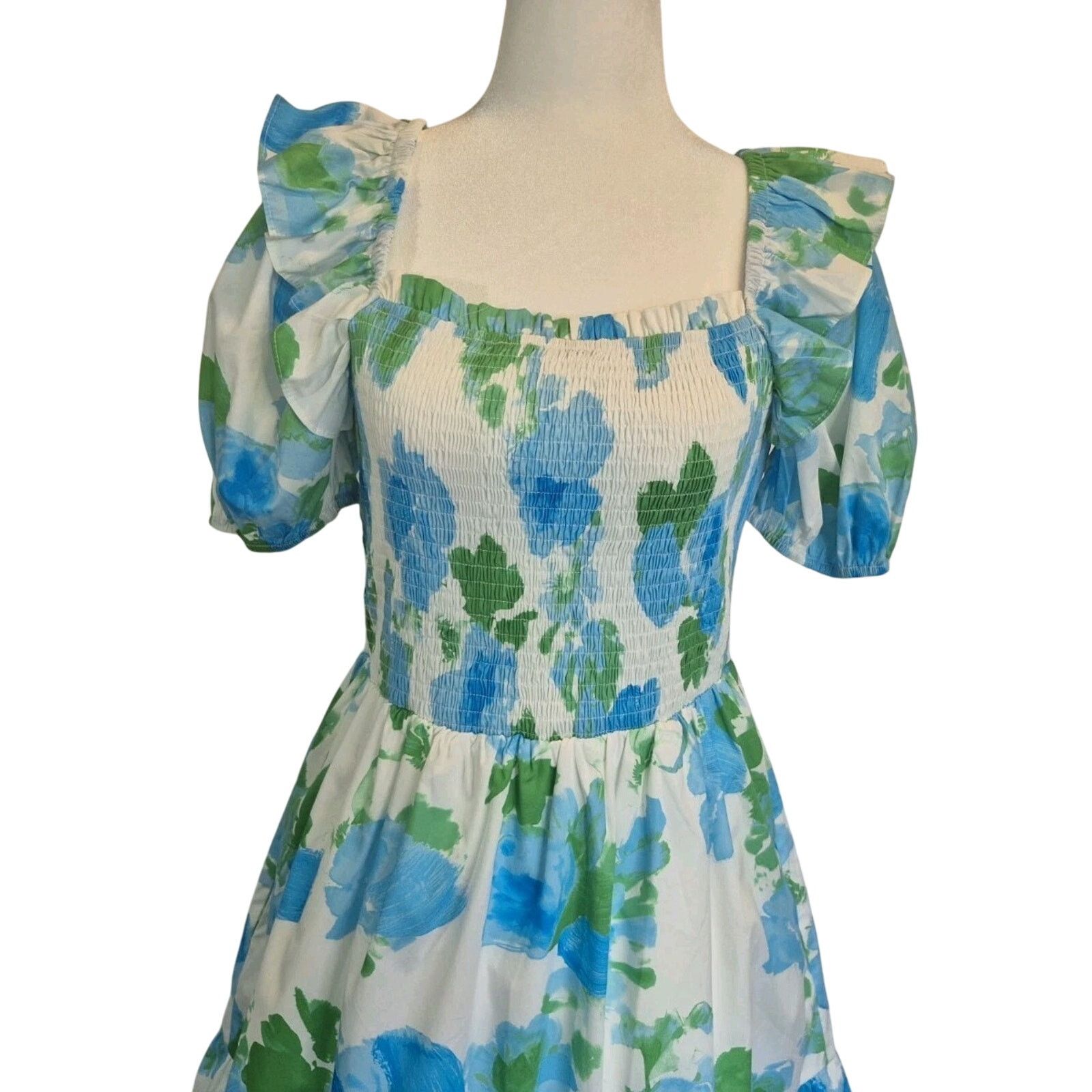 Anthropologie New Anthropologie Sugarlips Smocked Blue Green Dress Medium Size M / US 6-8 / IT 42-44 - 2 Thumbnail