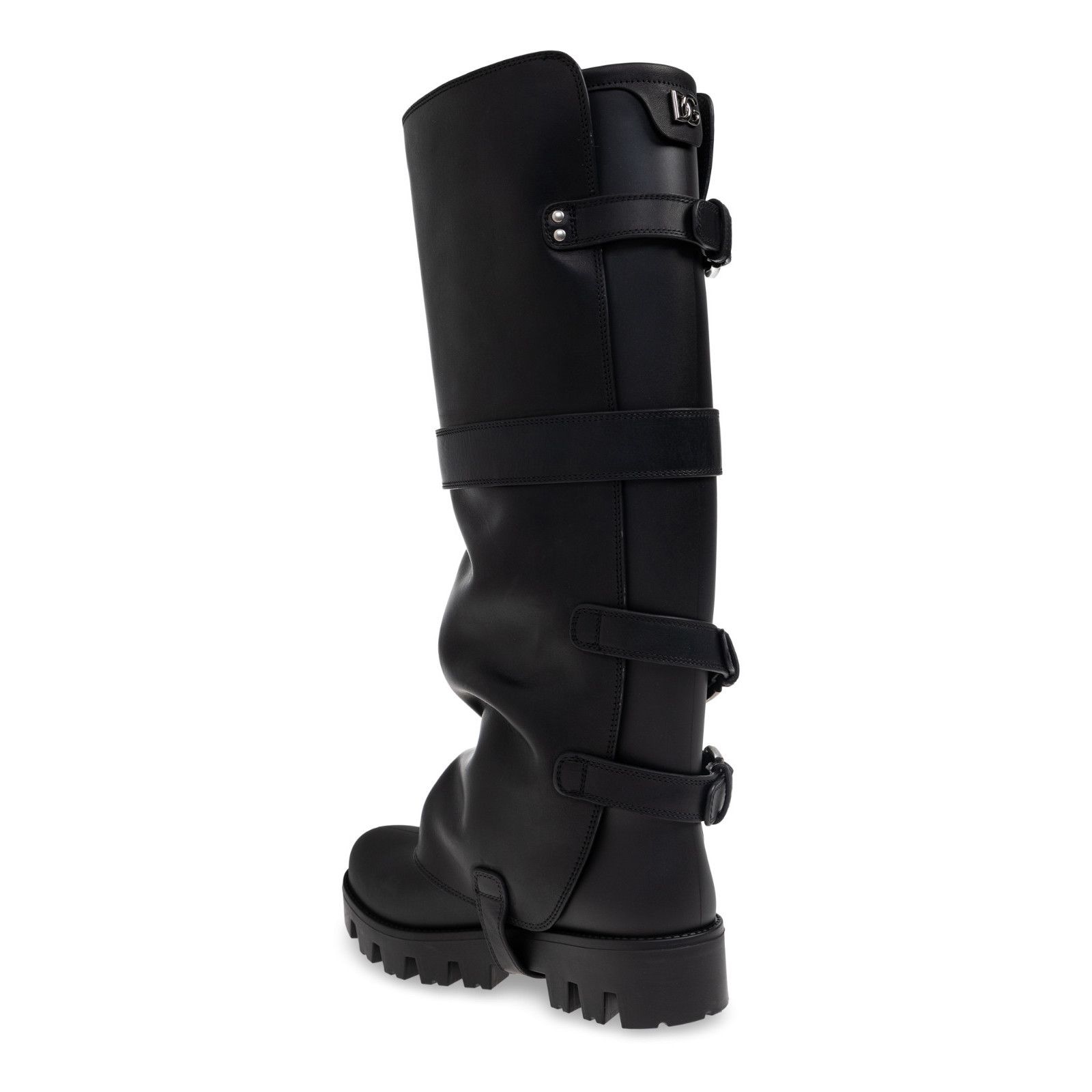 DOLCE&GABBANA Buckles Knee High Black Leather Boots New & Au