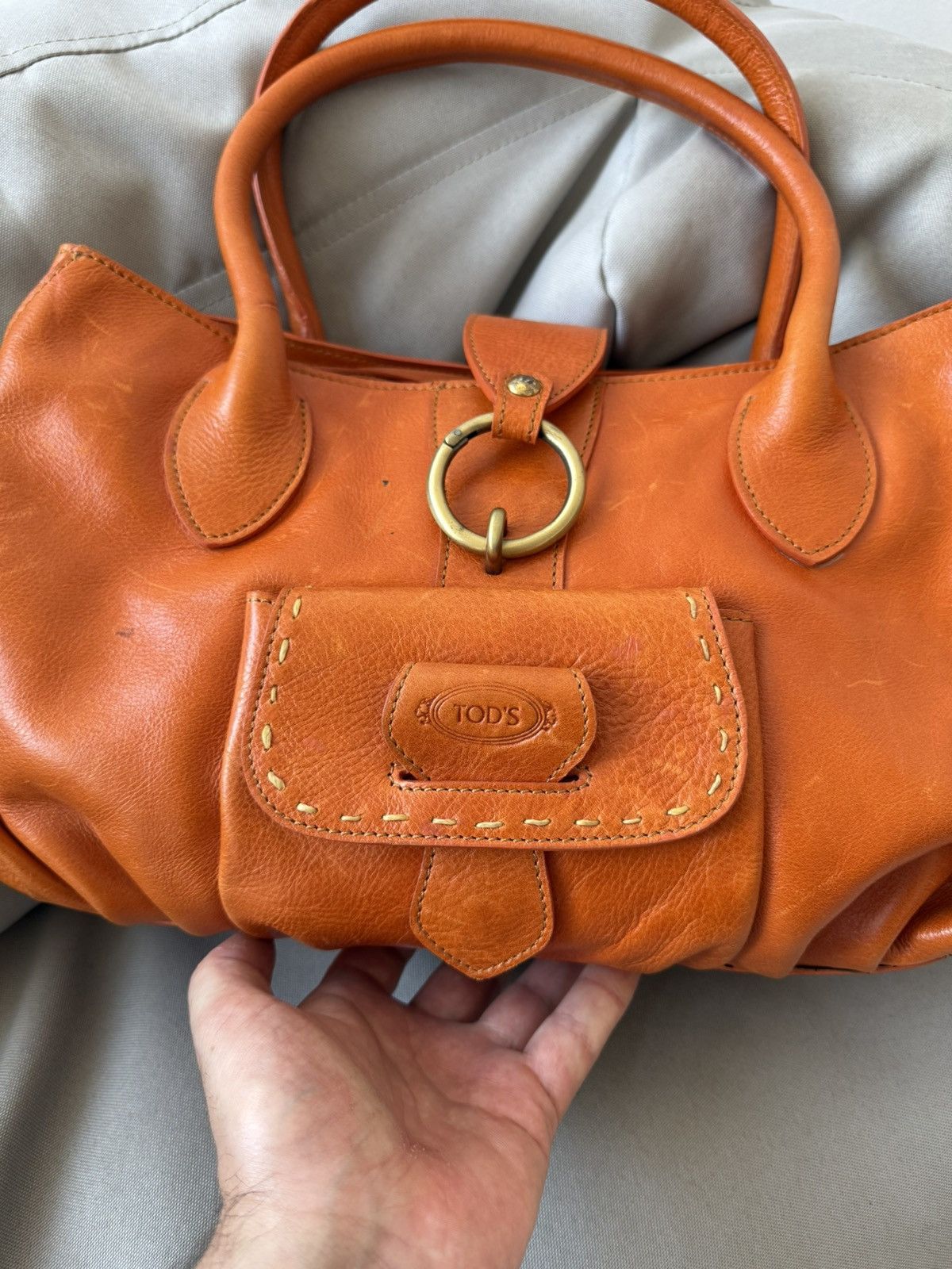 Tod’s Orange Leather Satchel Tote Handbag