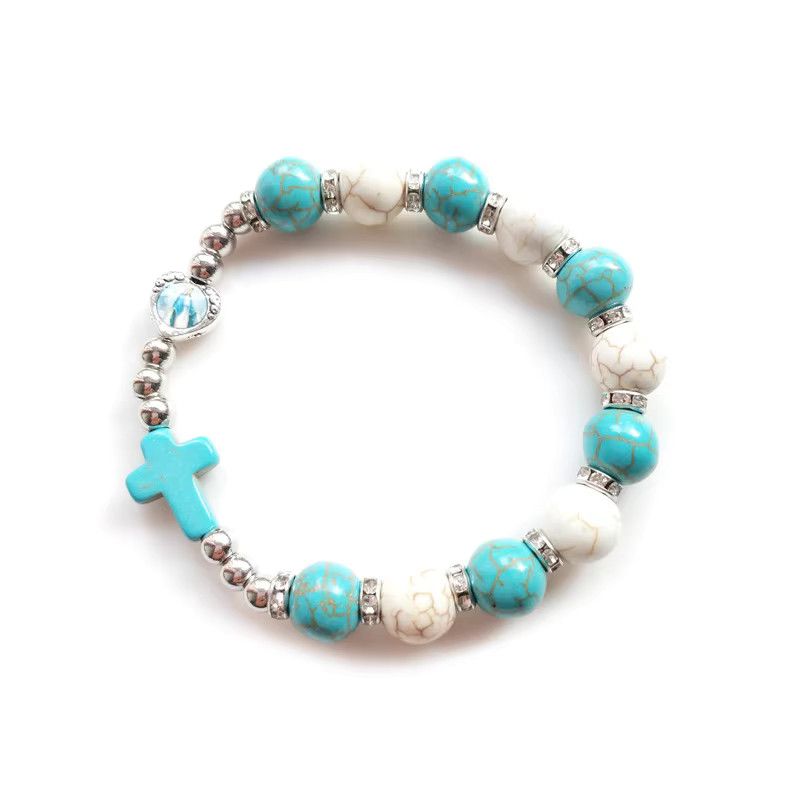 Jewelry × Vintage Cross Elastic Rosary Beads Strand Bracelet Size ONE SIZE - 2 Thumbnail