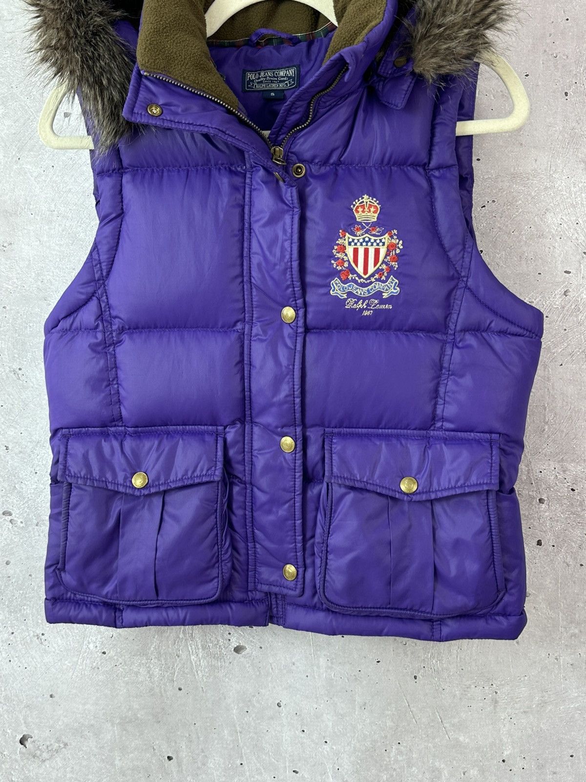 Vintage Polo Ralph Lauren Puffer Down Women's Vest with Fur