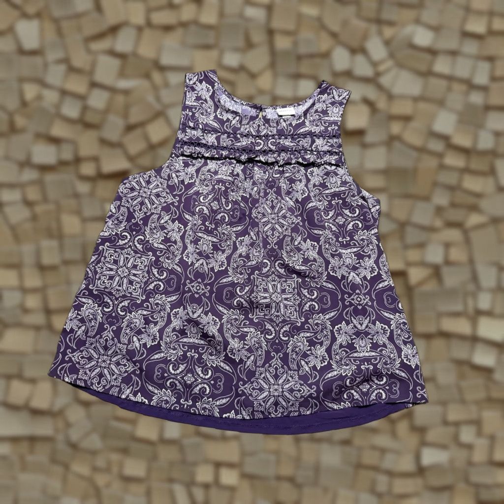Merona Merona Tank Top Women's Large Purple White Allover Print Round Neck Casual Sleeveless US Size L Womens Size L / US 10 / IT 46 - 1 Thumbnail