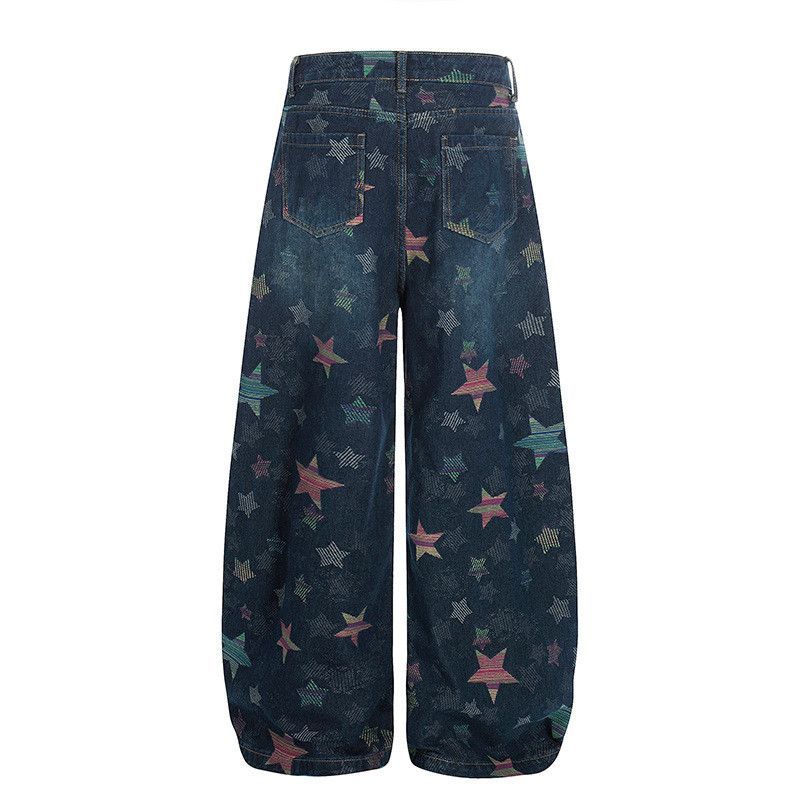 Jean American high street style washed star print jeans for men Size US 32 / EU 48 - 2 Thumbnail