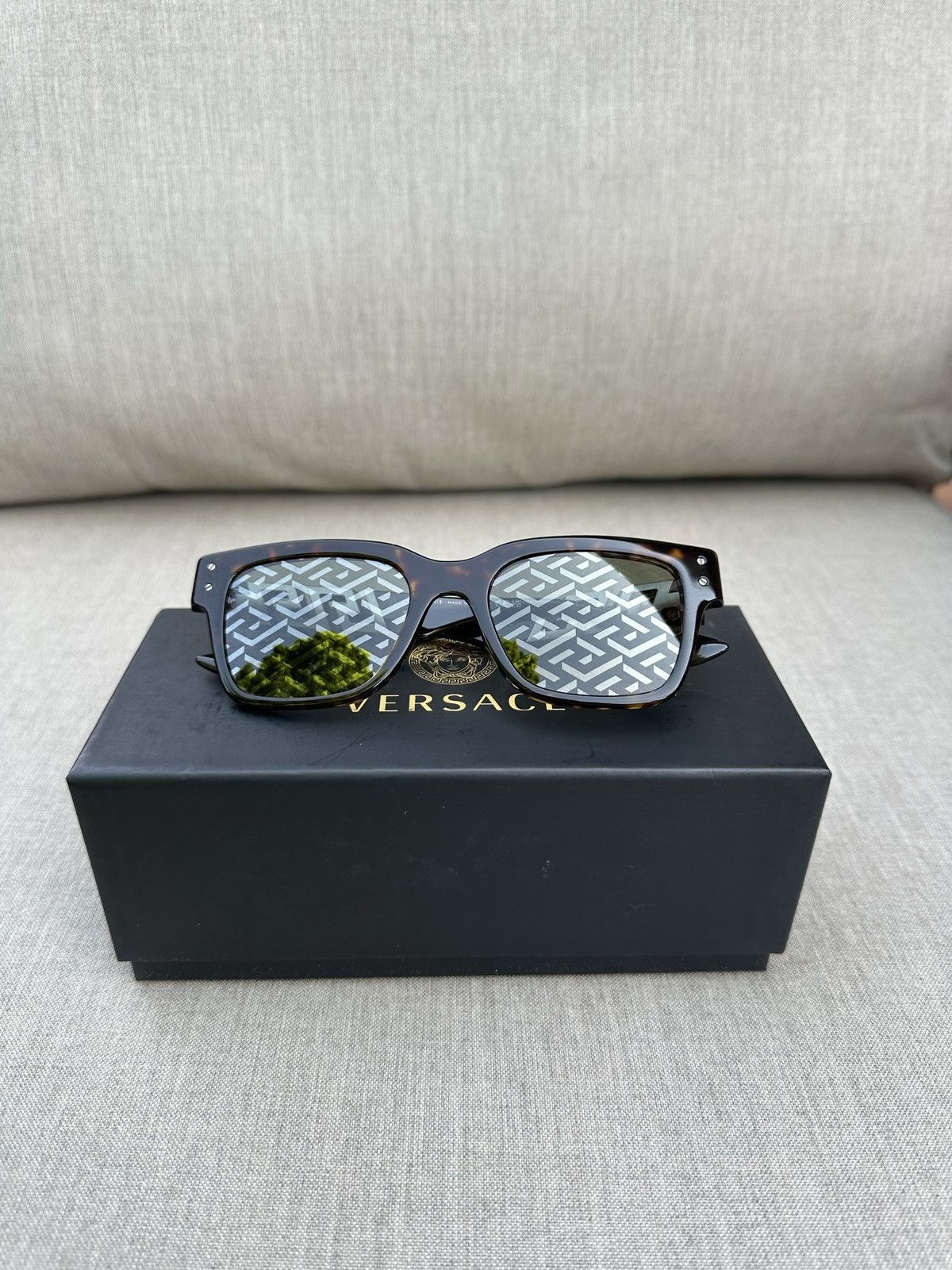 image of Versace Greco Logo Sunglasses in Torotise, Men's