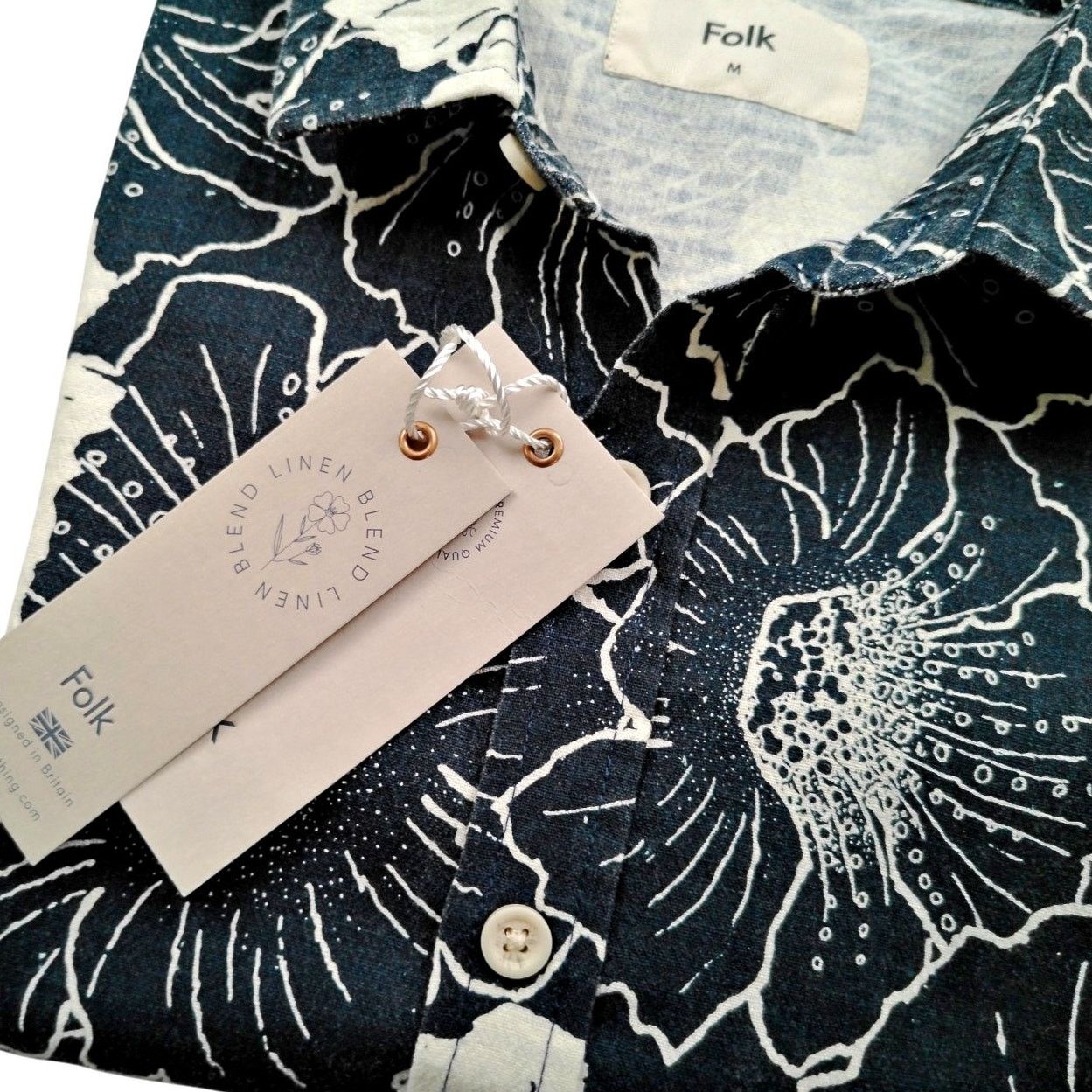 Folk Men's Navy Maui Short Sleeve Shirt Linen Blend NEW $155