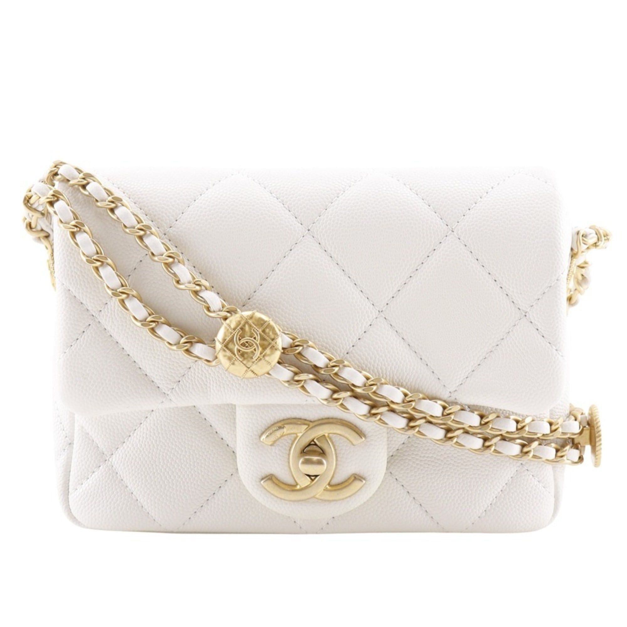 Chanel CHANEL Matelasse Flap Shoulder Bag Chain A35200 Caviar Skin Made in Italy White/Gold Hardware Crossbody Turn Lock Women's Size ONE SIZE - 1 Thumbnail