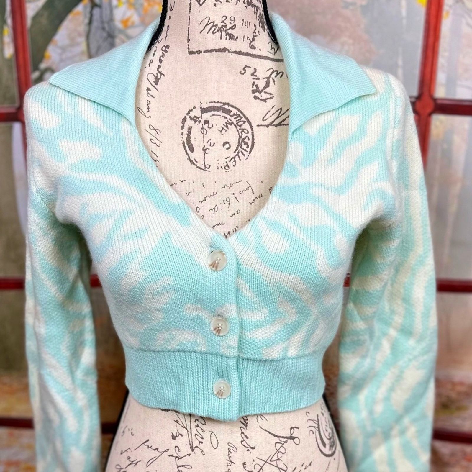 NAADAM Naadam Cashmino Marled Collared Cardigan Blue/White S Size S / US 4 / IT 40 - 4 Thumbnail
